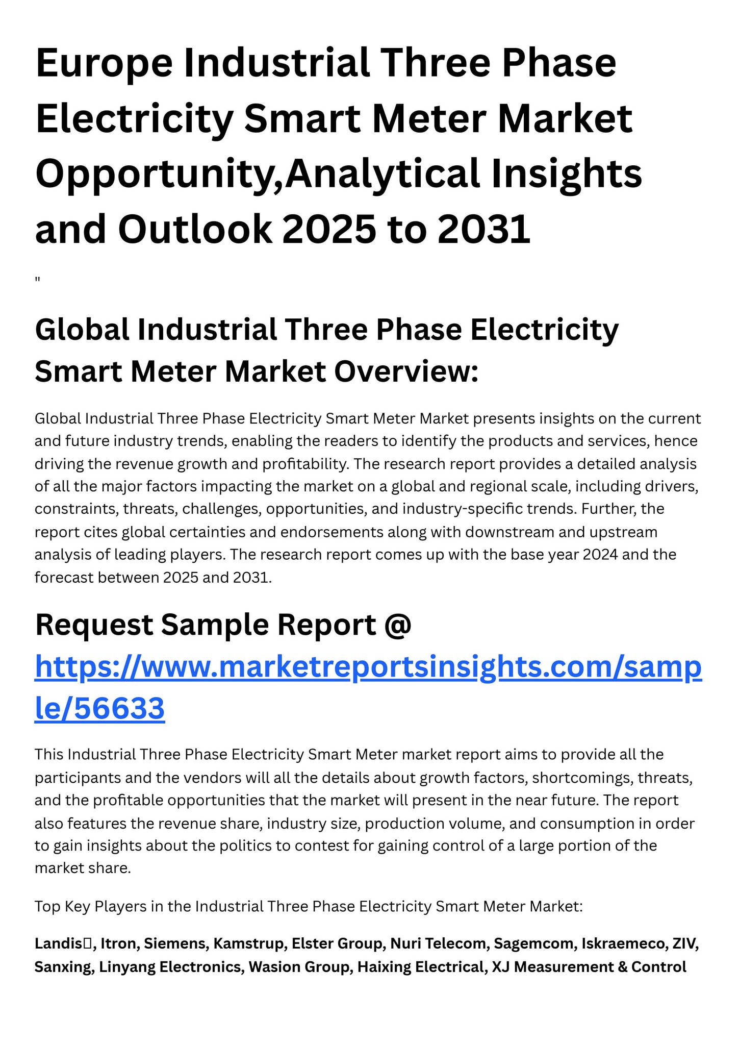 Europe Industrial Three Phase Electricity Smart Meter Market ...