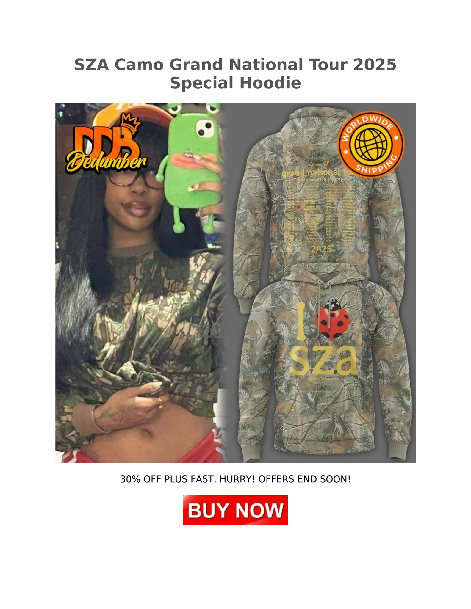 SZA Camo Grand National Tour 2025 Special Hoodie by All Trending 