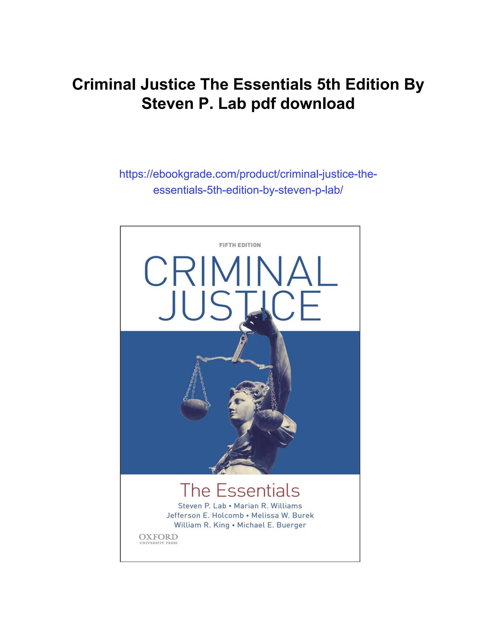 Criminal justice the essentials 5th edition by steven p. lab