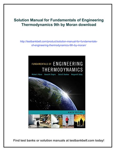 Solution manual for fundamentals of engineering thermodynamics 9th by ...