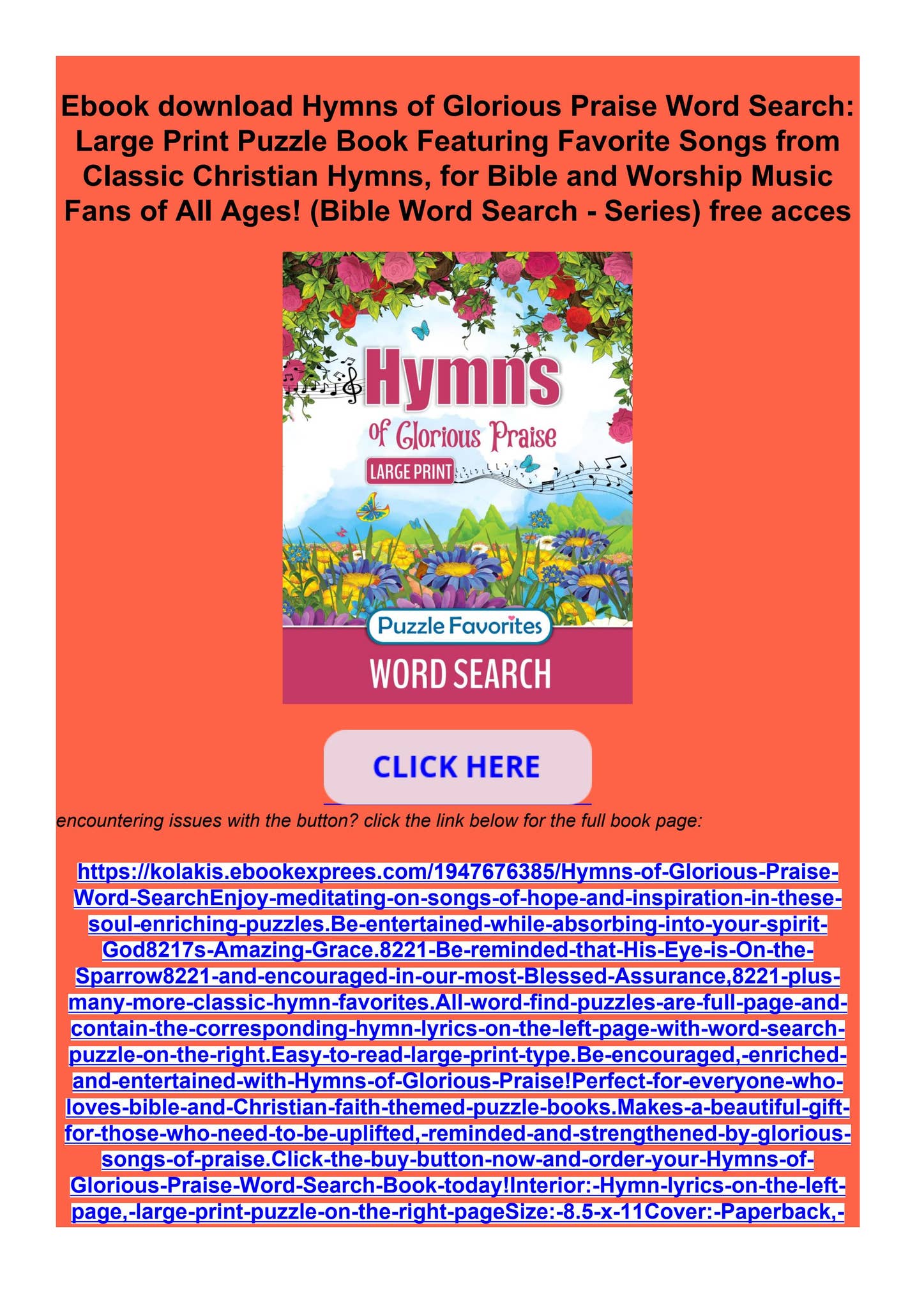 Ebook download Hymns of Glorious Praise Word Search Large Print Puzzle