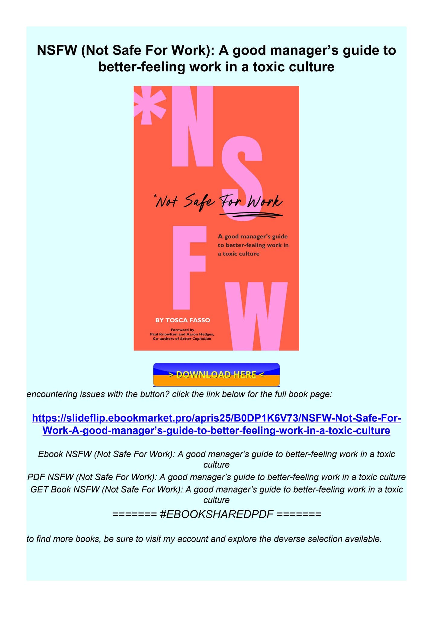 PDF NSFW (Not Safe For Work) A good manager’s guide to betterfeeling