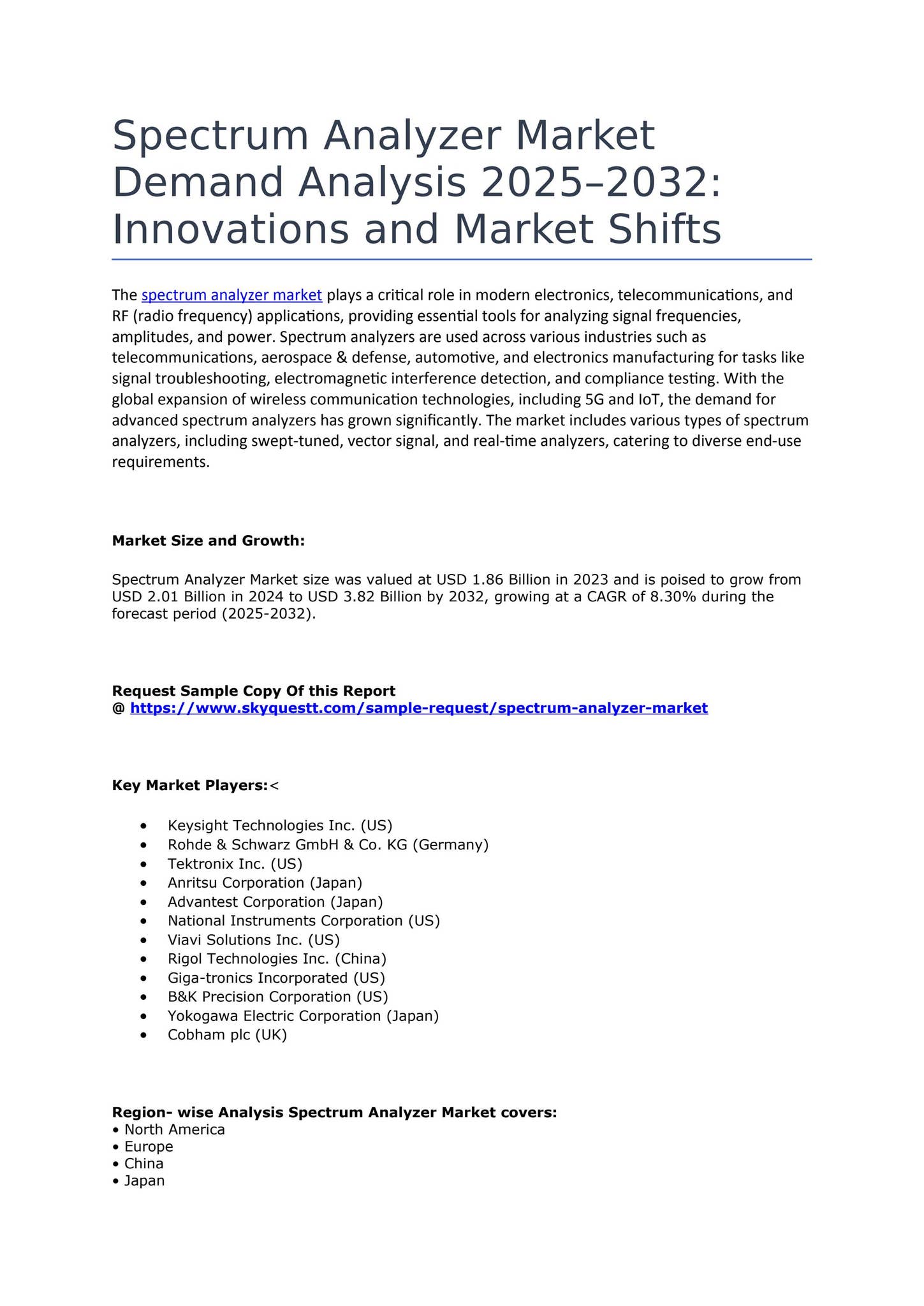 Spectrum Analyzer Market Demand Analysis 2025–2032: Innovations and ...