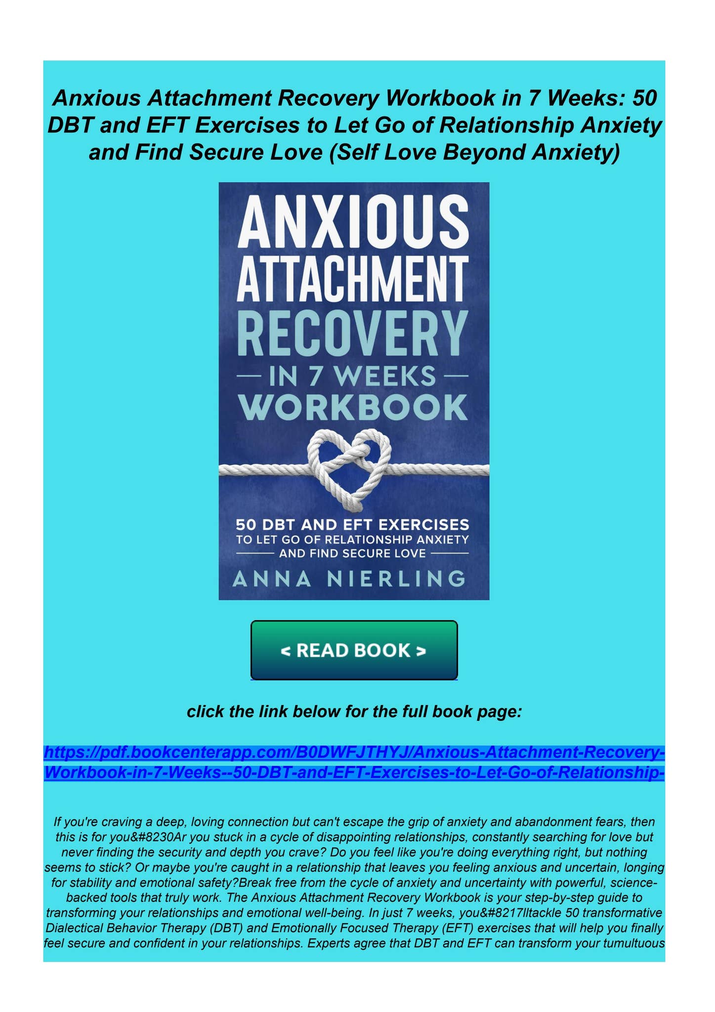 REad Boook Anxious Attachment Recovery Workbook in 7 Weeks: 50 DBT and ...