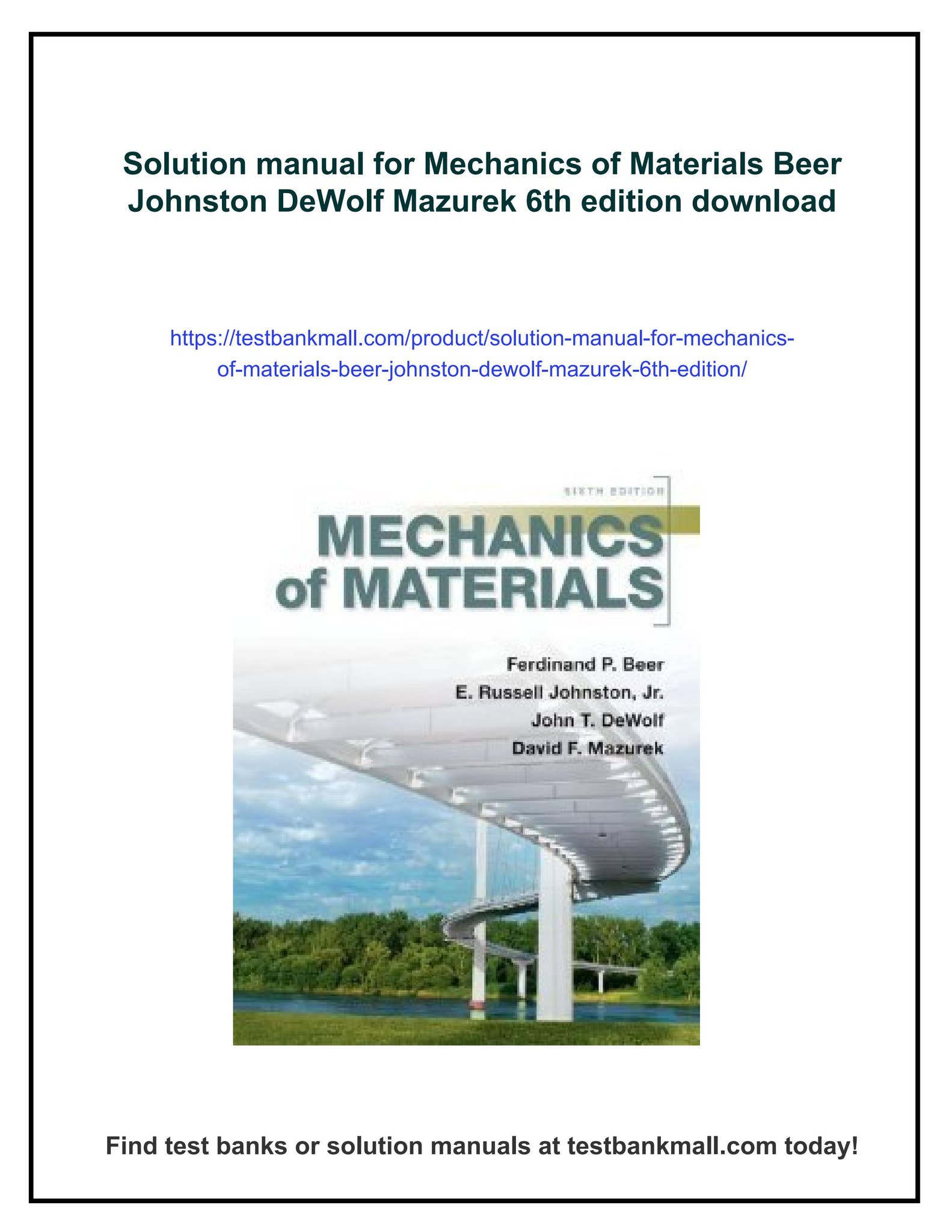 Solution manual for mechanics of materials beer johnston dewolf mazurek 6th edition - Available ...
