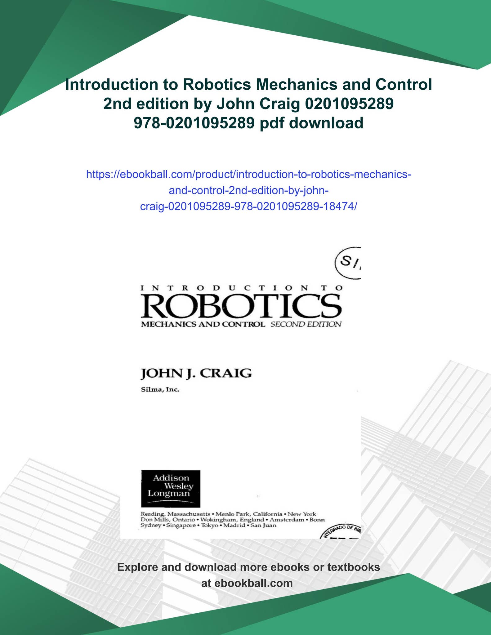 Introduction to robotics mechanics and control 2nd edition by john ...