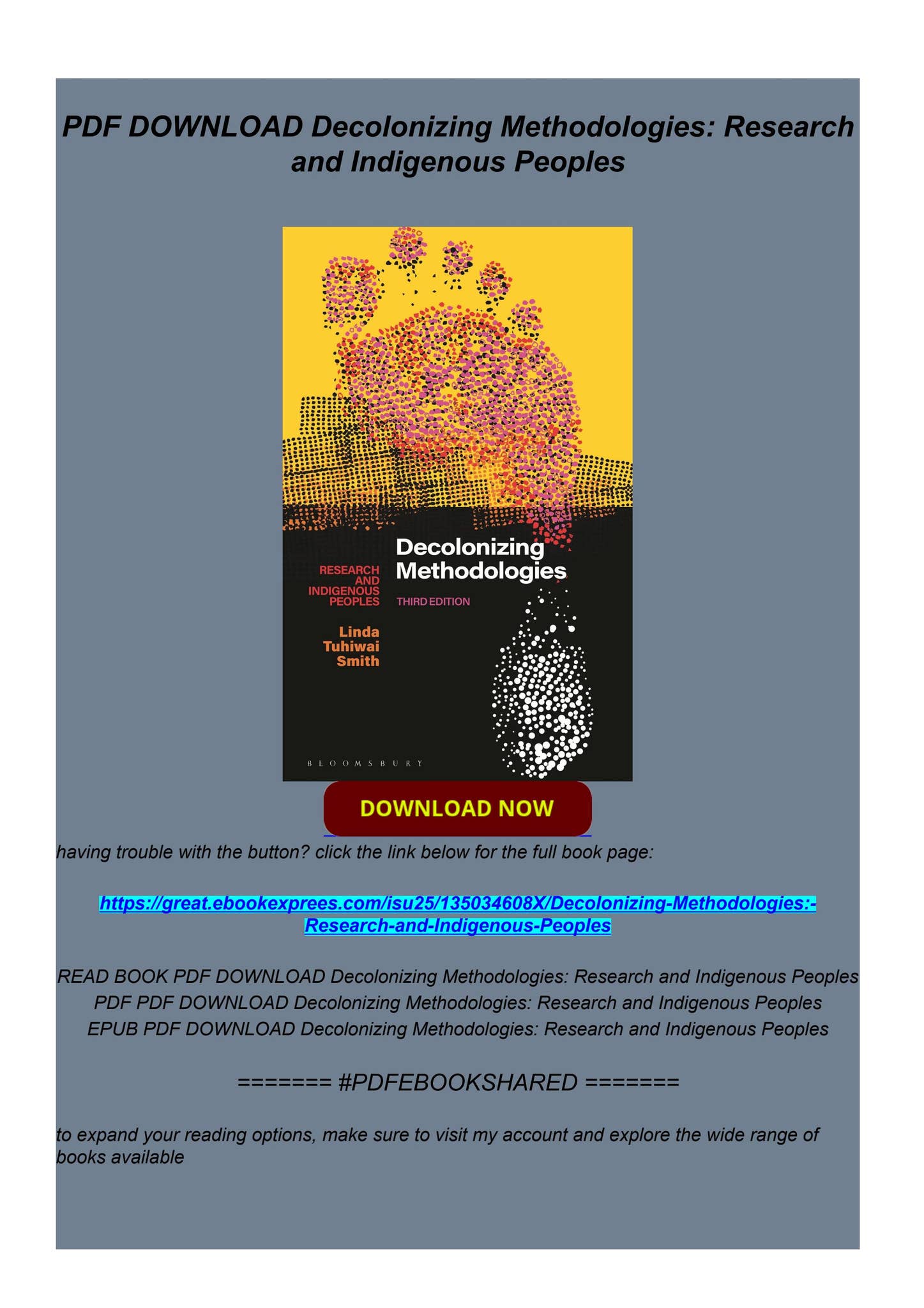 PDF DOWNLOAD Decolonizing Methodologies: Research and Indigenous ...