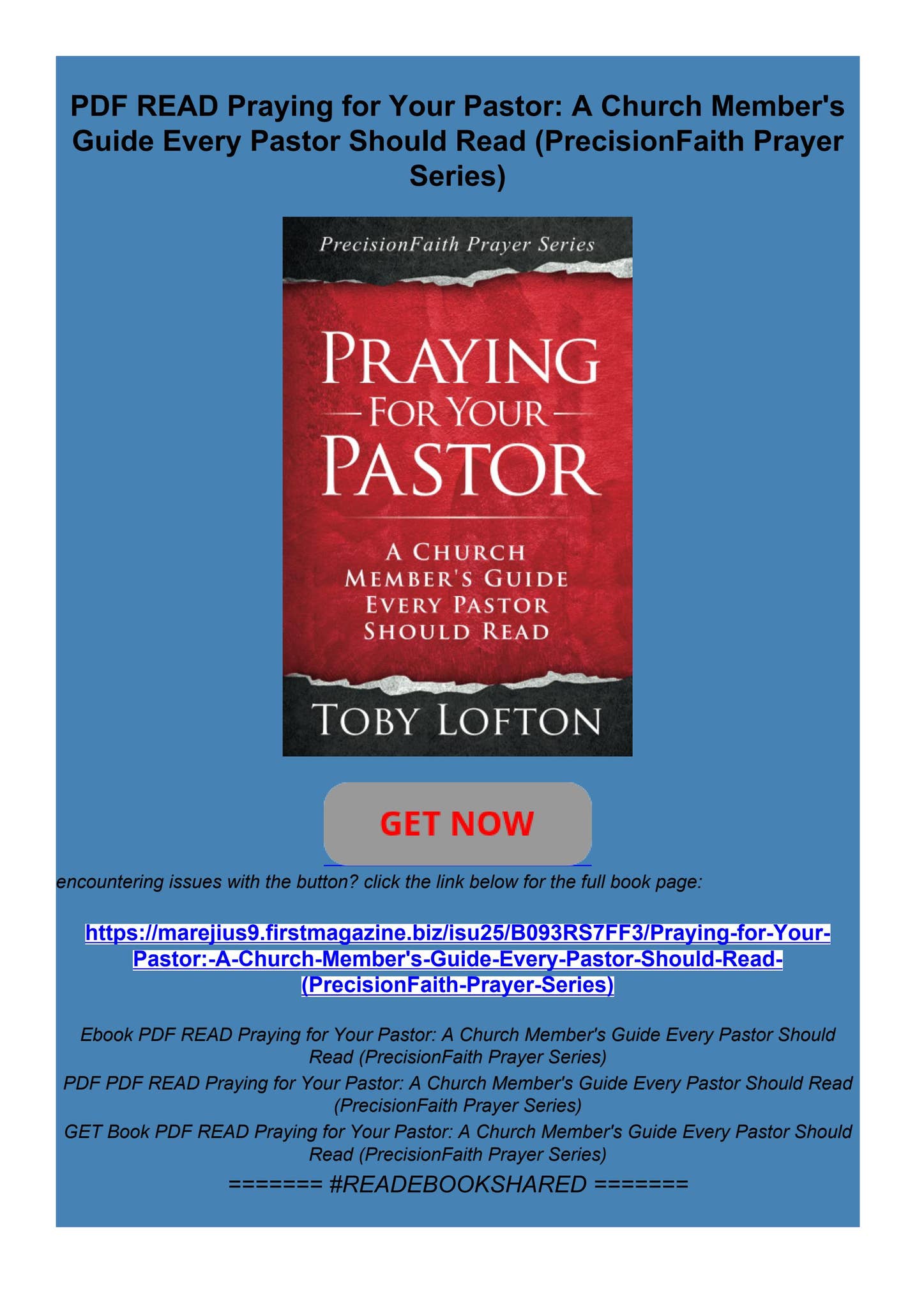 PDF READ Praying for Your Pastor: A Church Member's Guide Every Pastor ...