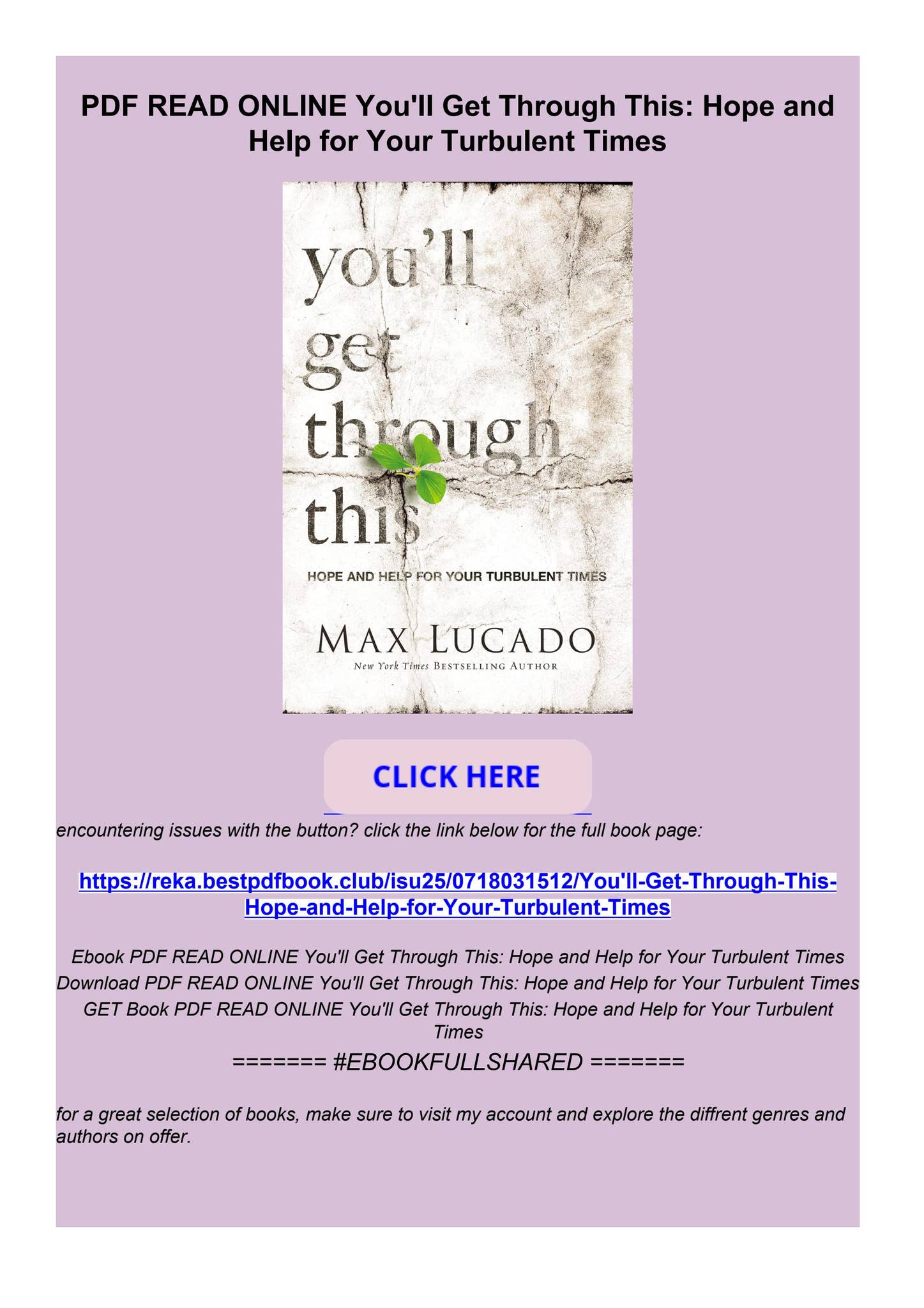 PDF READ ONLINE You'll Get Through This Hope and Help