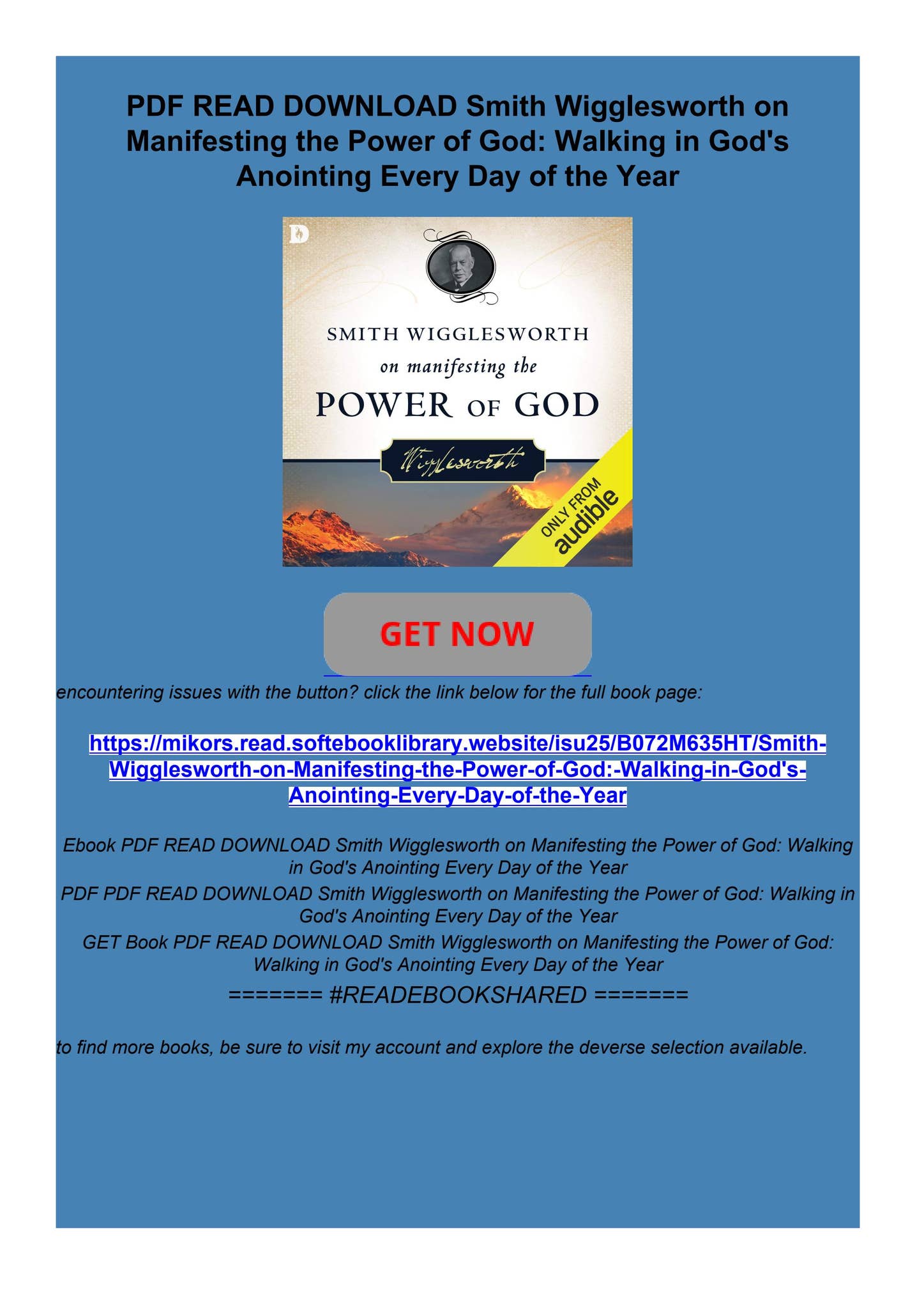 PDF READ DOWNLOAD Smith Wigglesworth on Manifesting the Power of God ...
