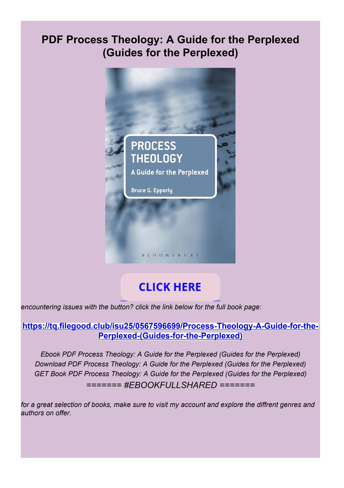 PDF Process Theology: A Guide for the Perplexed (Guides for the ...