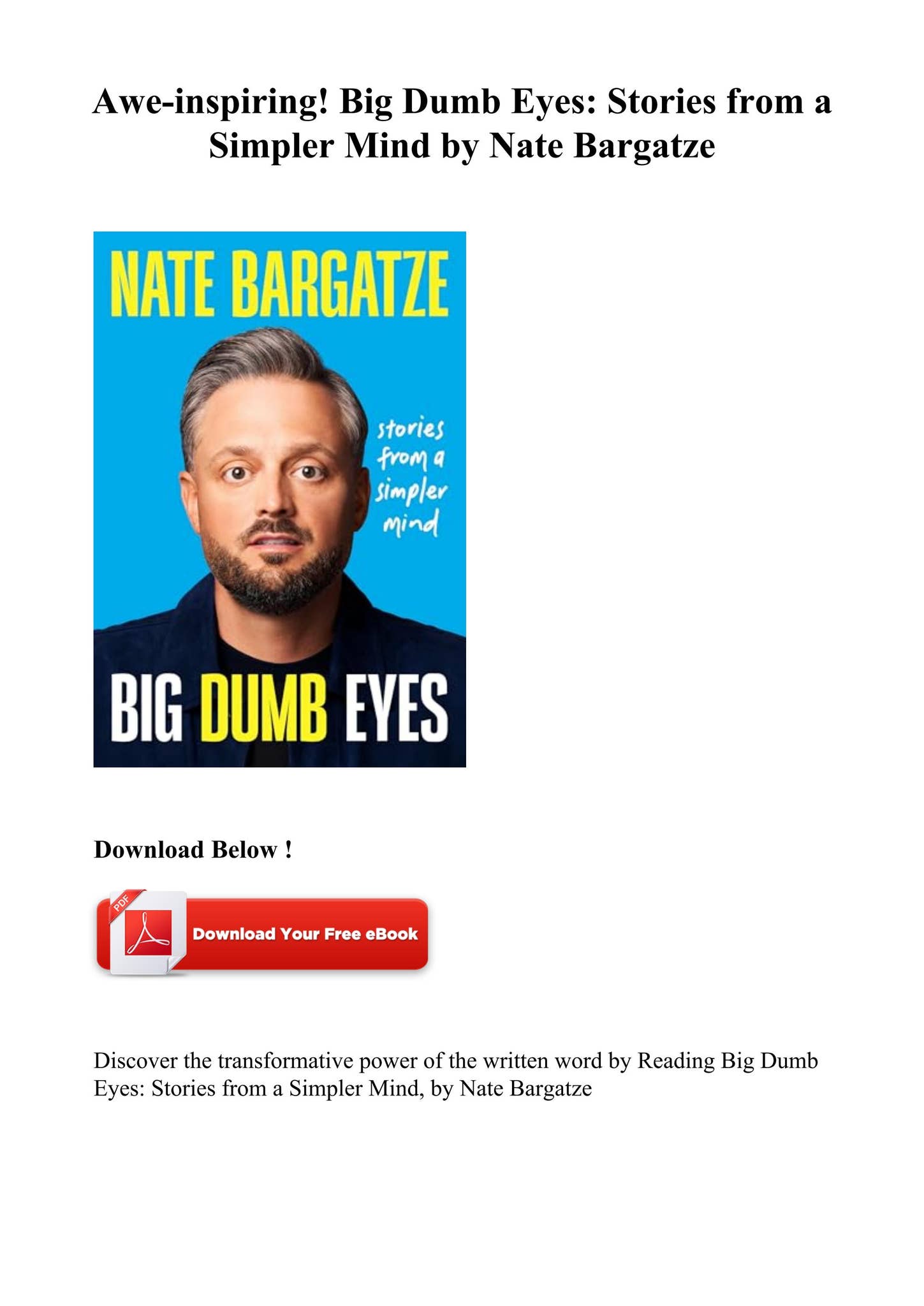 Get (pdf) Book Big Dumb Eyes Stories from a Simpler