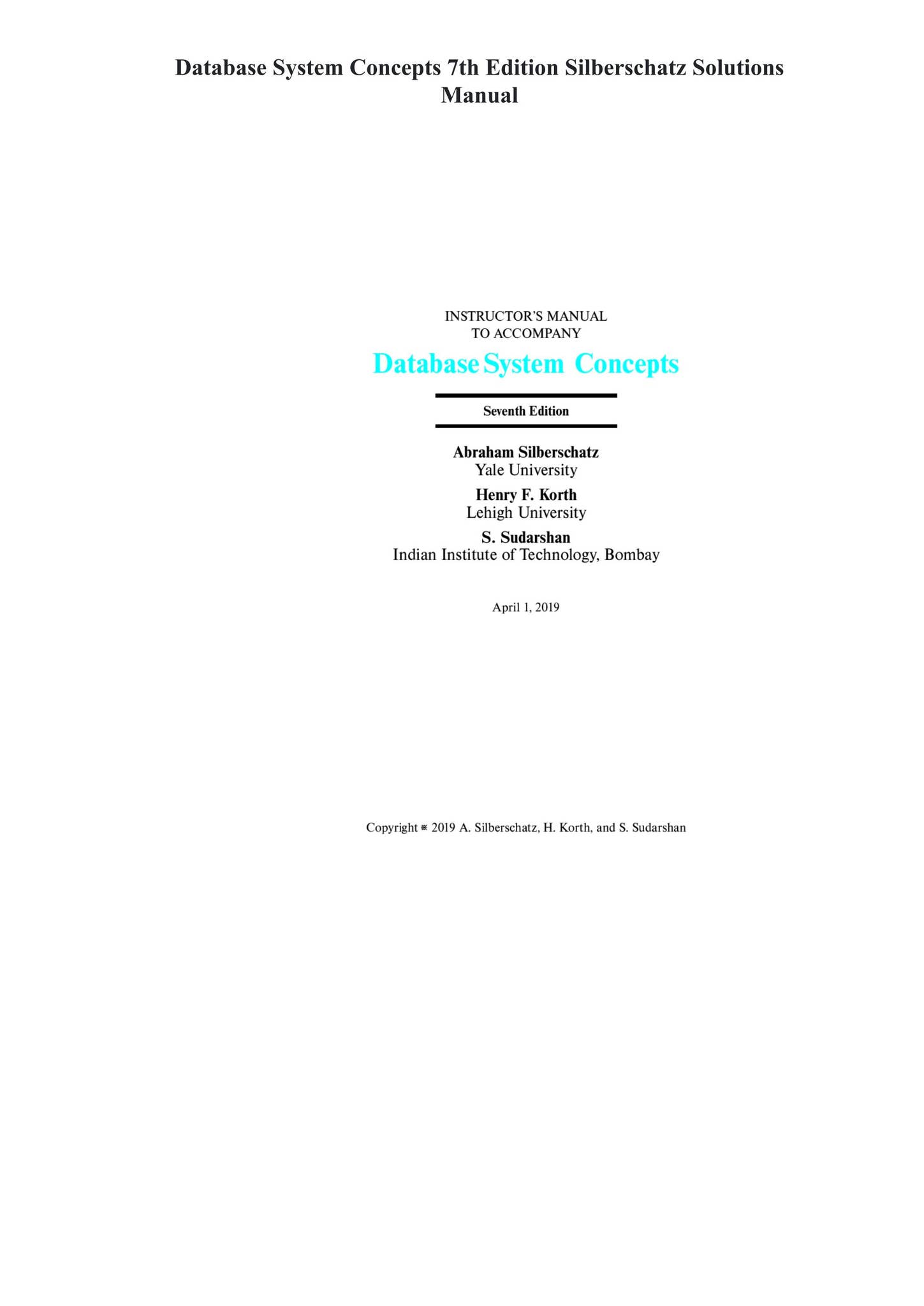 Solutions Manual for Database System Concepts 7th Edition Silberschatz ...