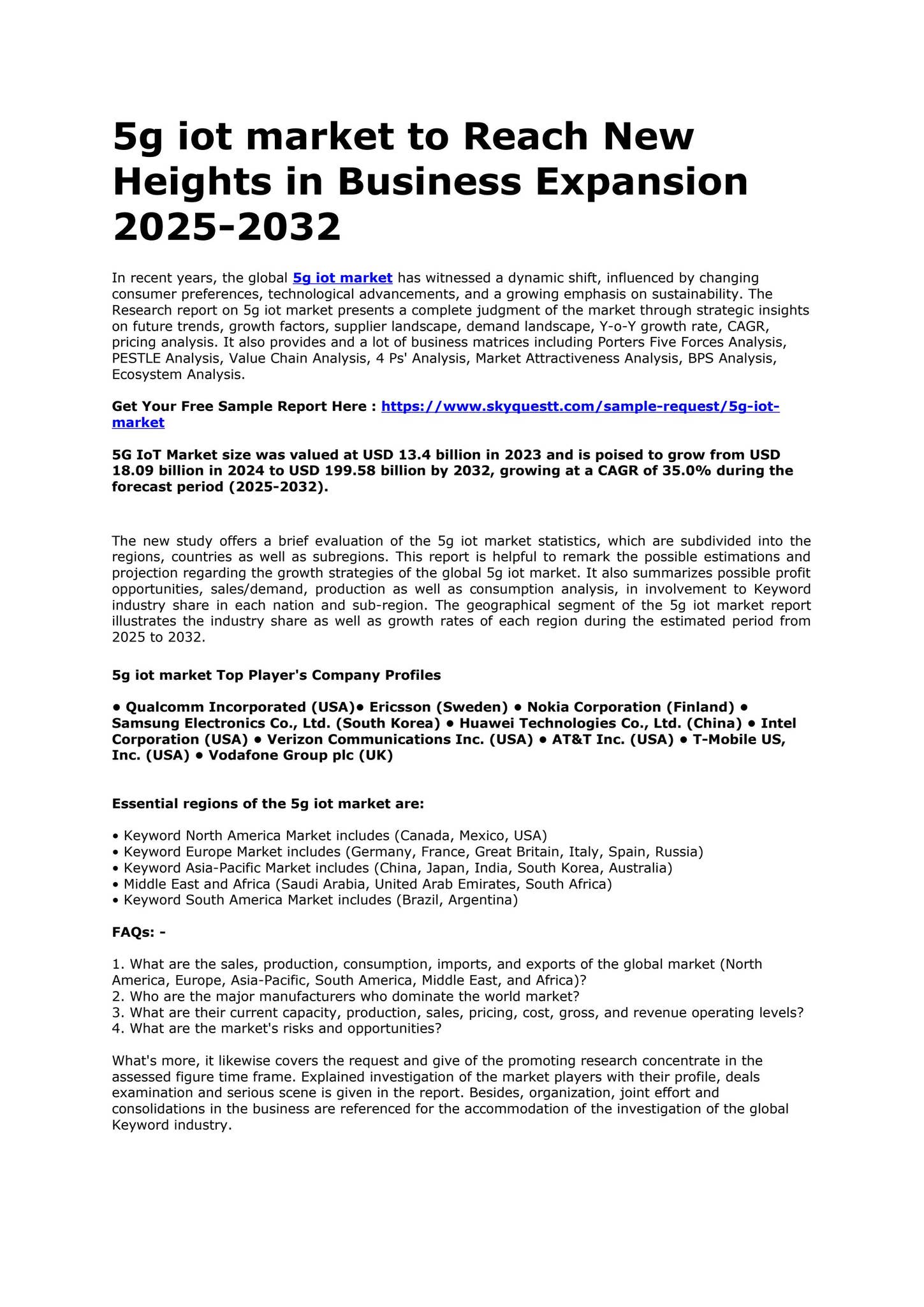 5g iot market to Reach New Heights in Business Expansion 2025-2032 by ...