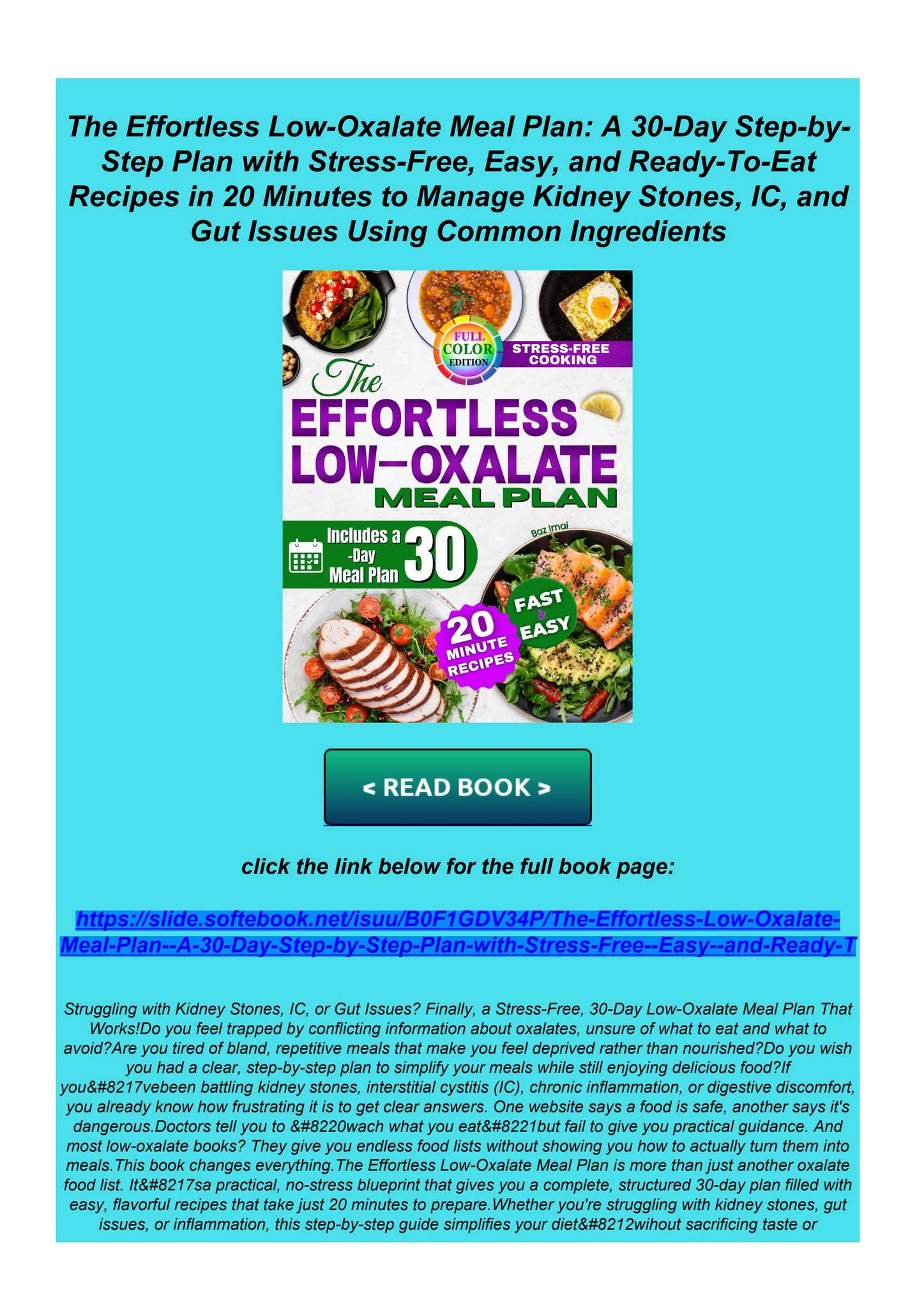 Read PDF The Effortless Low-Oxalate Meal Plan: A 30-Day Step-by-Step ...