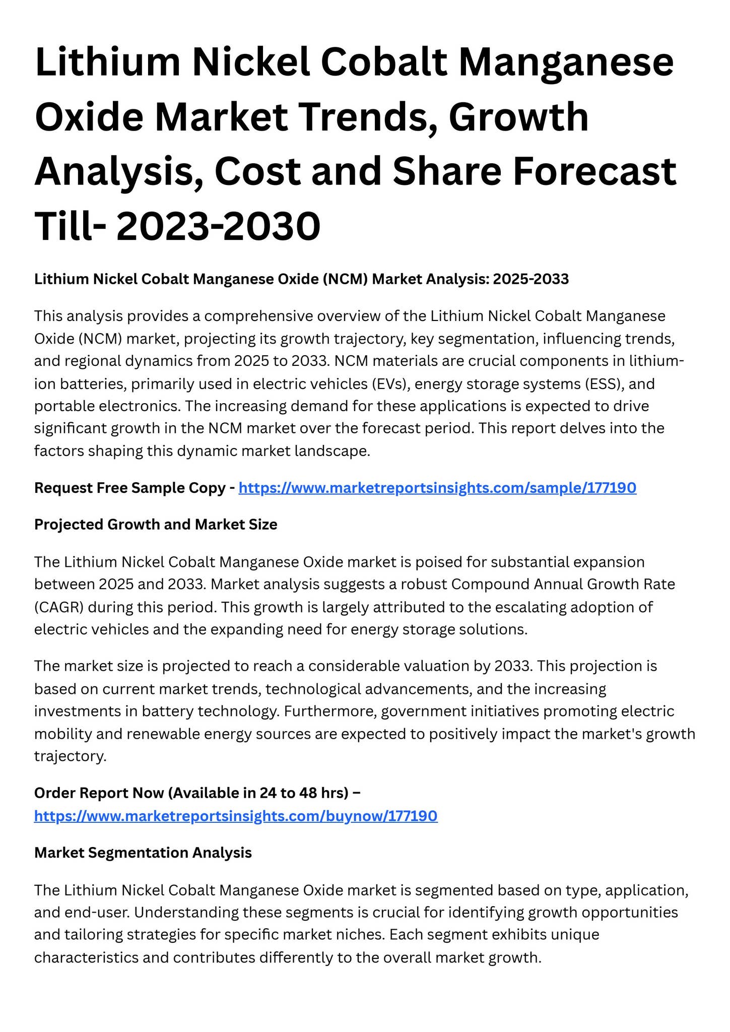 Lithium Nickel Cobalt Manganese Oxide Market Trends, Growth Analysis ...