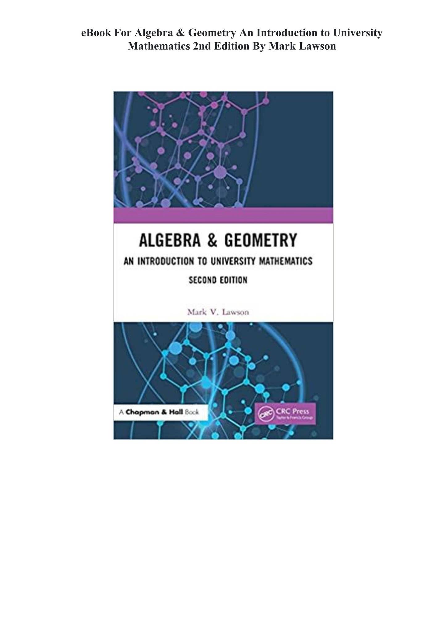 eBook [PDF] Algebra & Geometry An Introduction to University ...