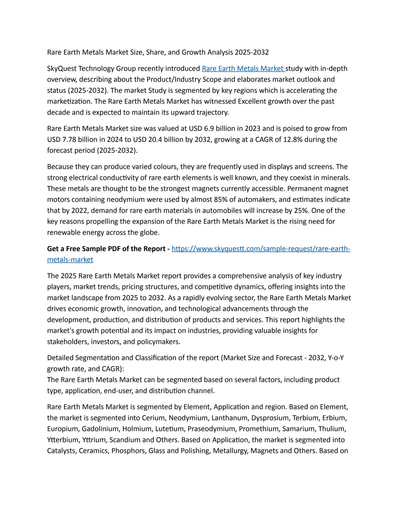 Rare Earth Metals Market Size, Share, and Growth Analysis 2025-2032 by ...