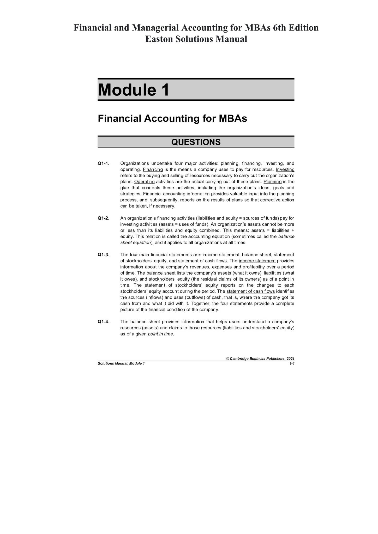 Solutions Manual for Financial and Managerial Accounting for MBAs 6th Edition by Easton, Halsey ...