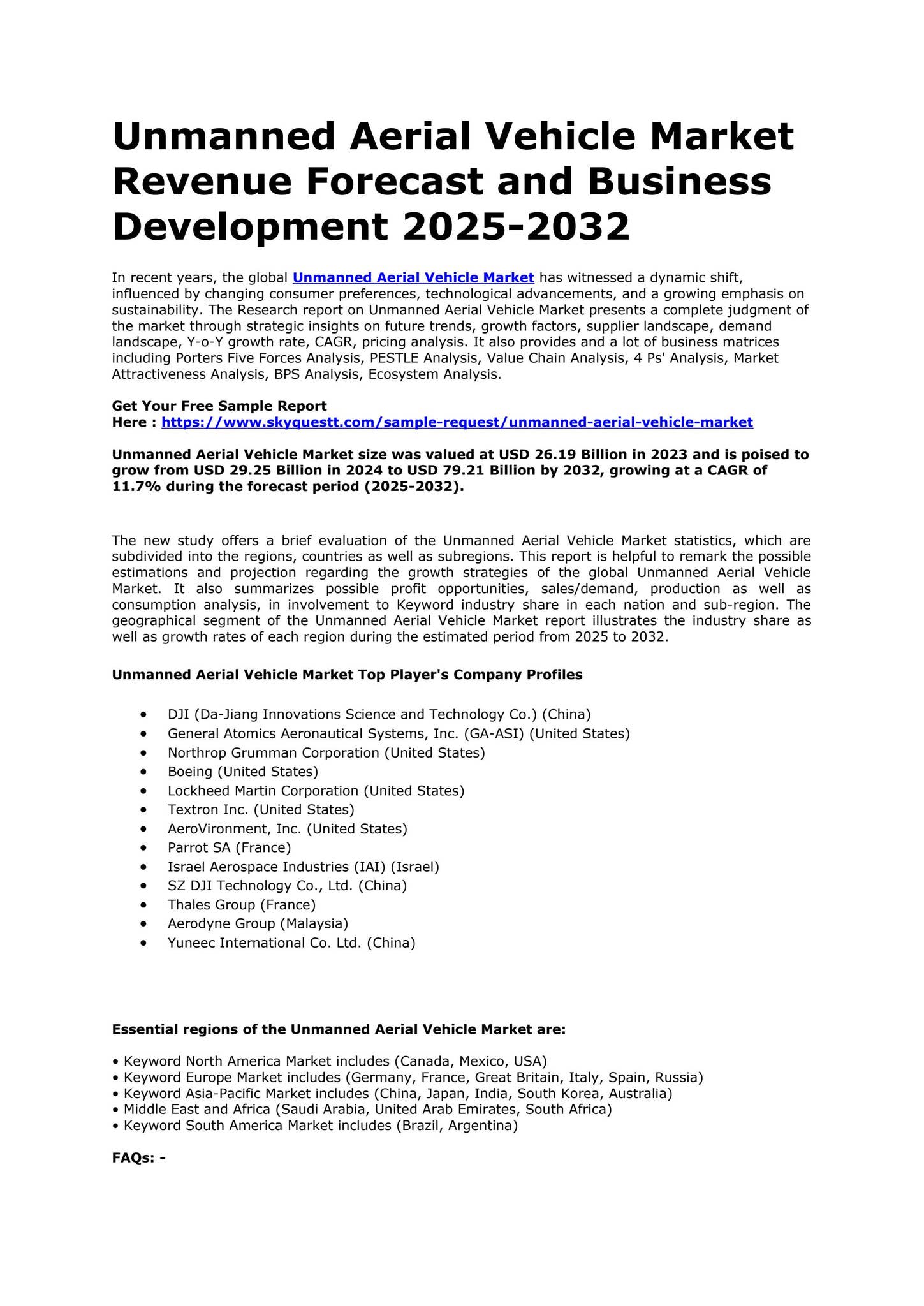 Unmanned Aerial Vehicle Market Revenue Forecast and Business ...