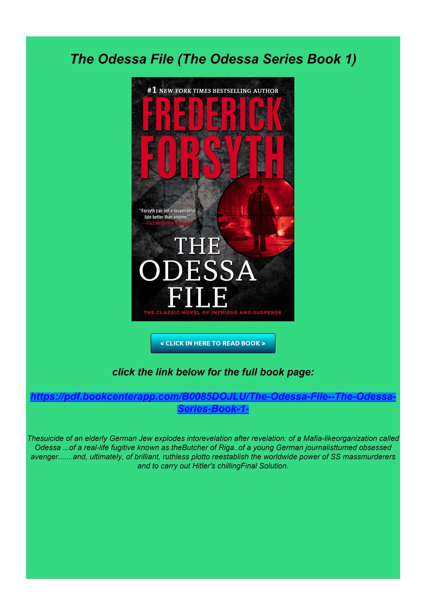 Get PDF The Odessa File (The Odessa Series Book 1) by noelbridebernal(02)