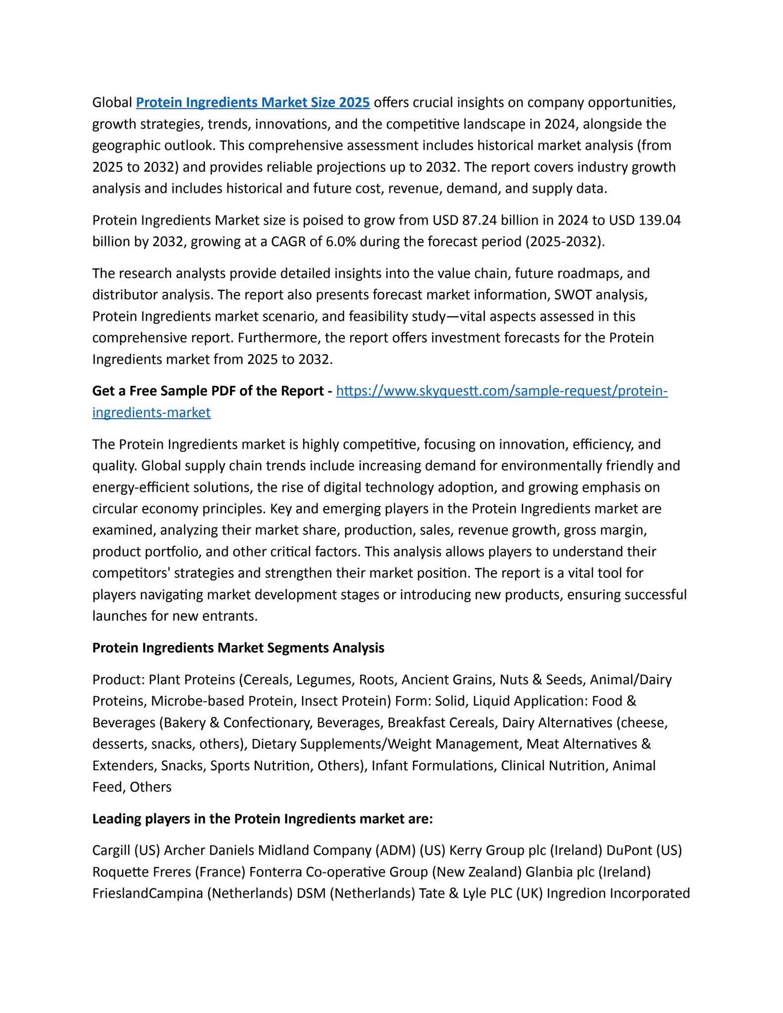 Protein Ingredients Market Share Analysis 2025-2032 by SkyQuest ...