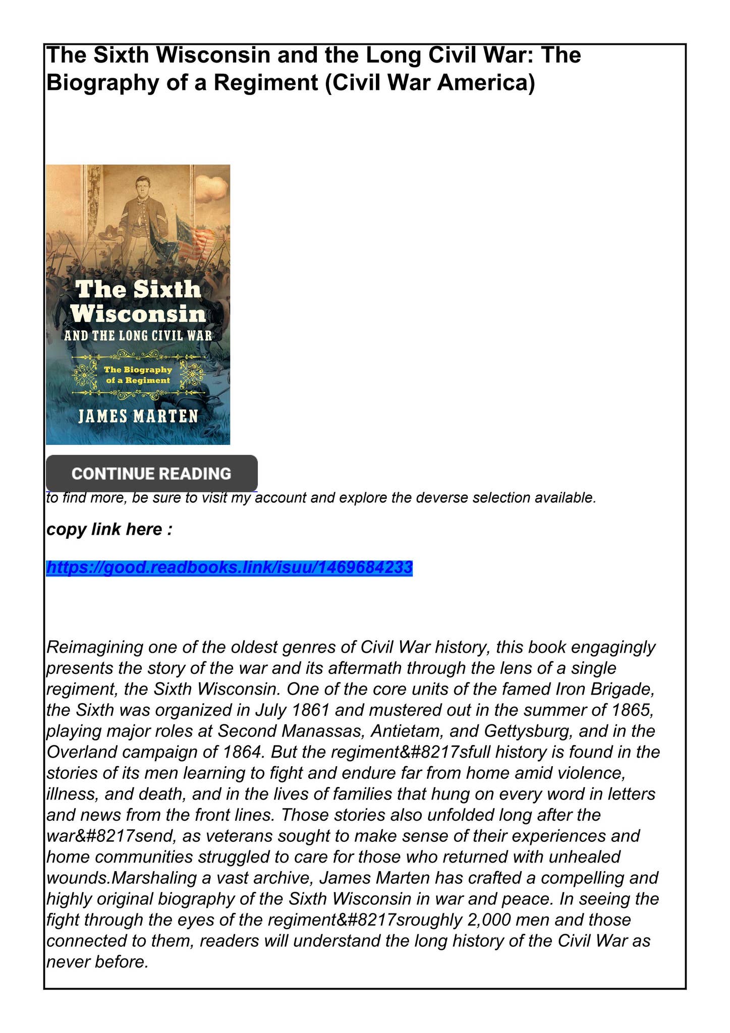Kindle Book The Sixth Wisconsin and the Long Civil War: The Biography ...