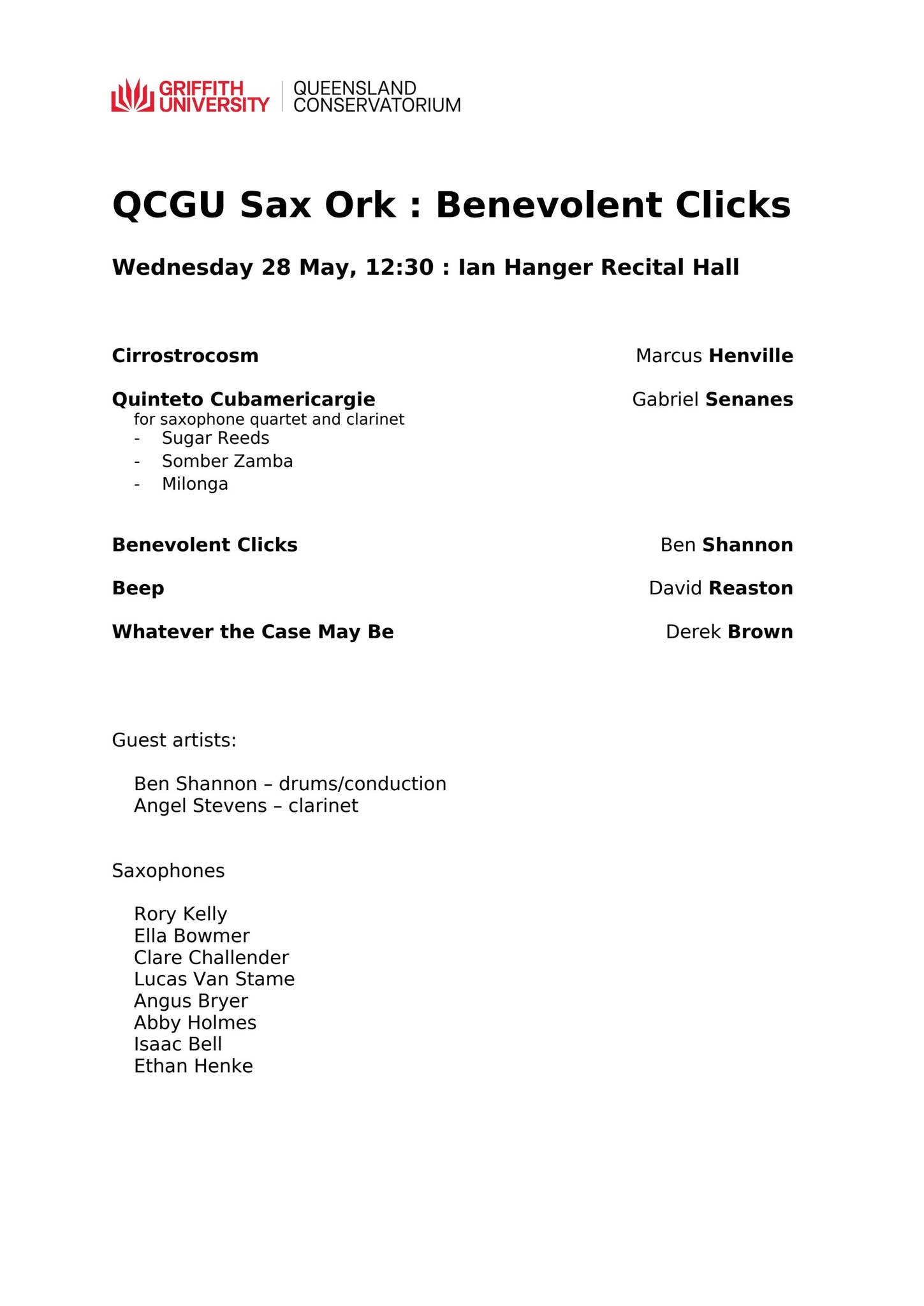 Saxophone Concert Program Programme - Saxophone Orchestra by Queensland Conservatorium Griffith ...