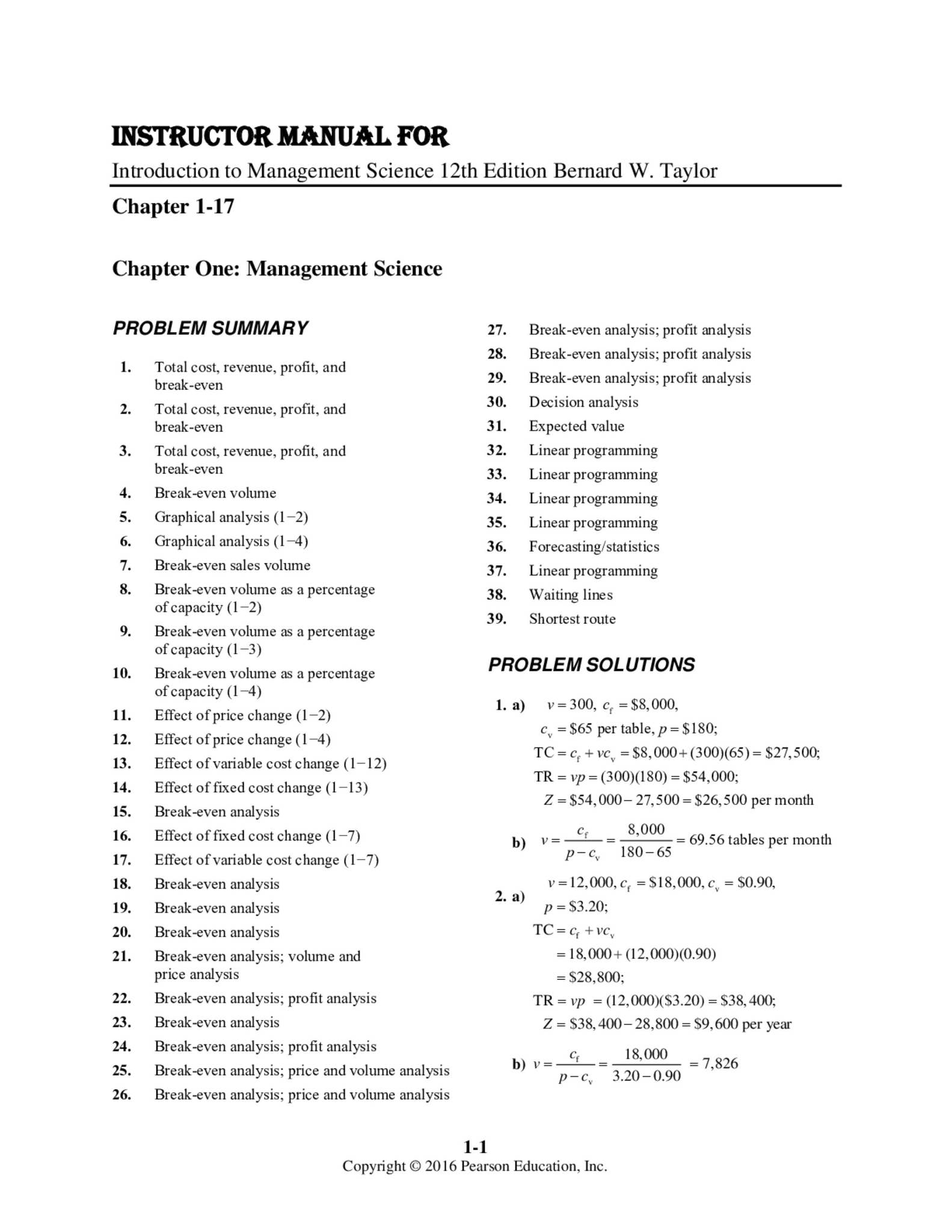 tutorial 2 graphical solution - management science... Introduction to Management Science 12th Edition Bernard W. Taylor ...