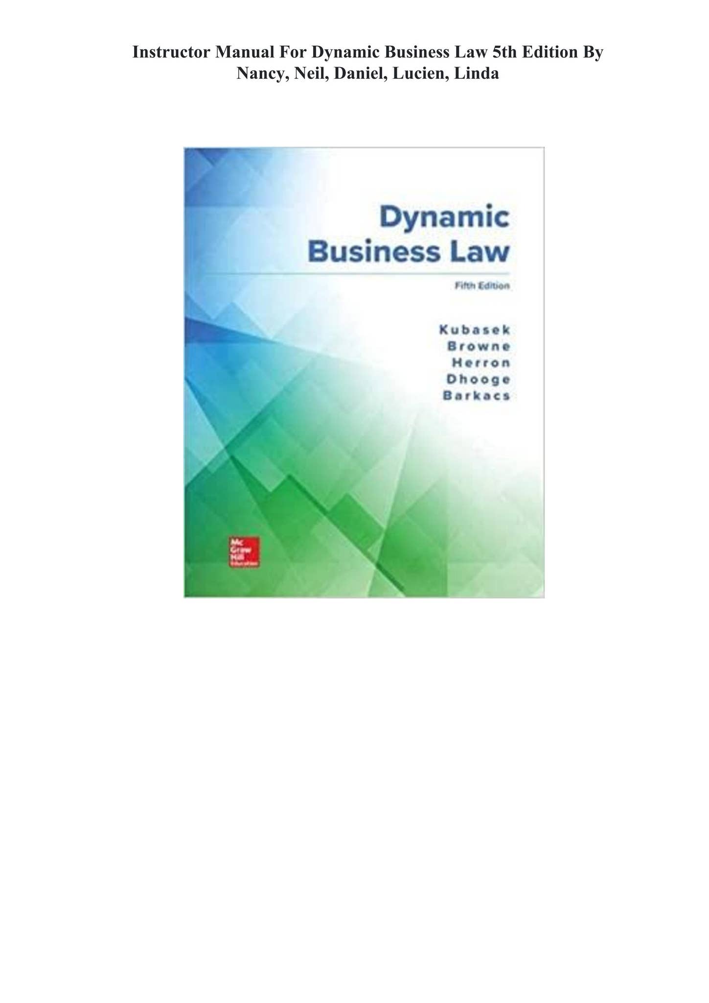 Instructor Manual Dynamic Business Law 5th Edition By Nancy, Neil ...
