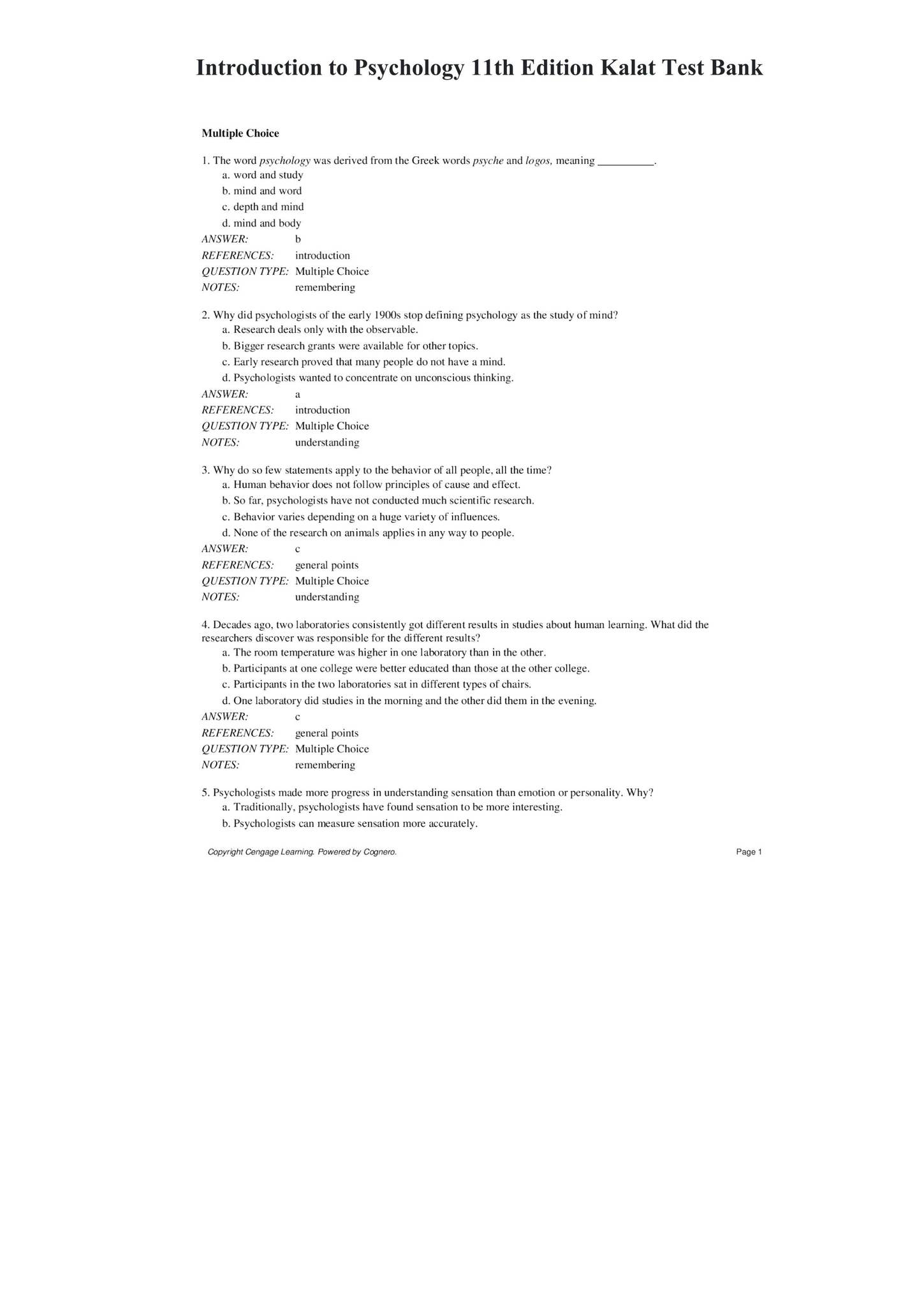 Introduction to Psychology 11th Edition by James W. Kalat TEST BANK by Scholarfriends - Issuu