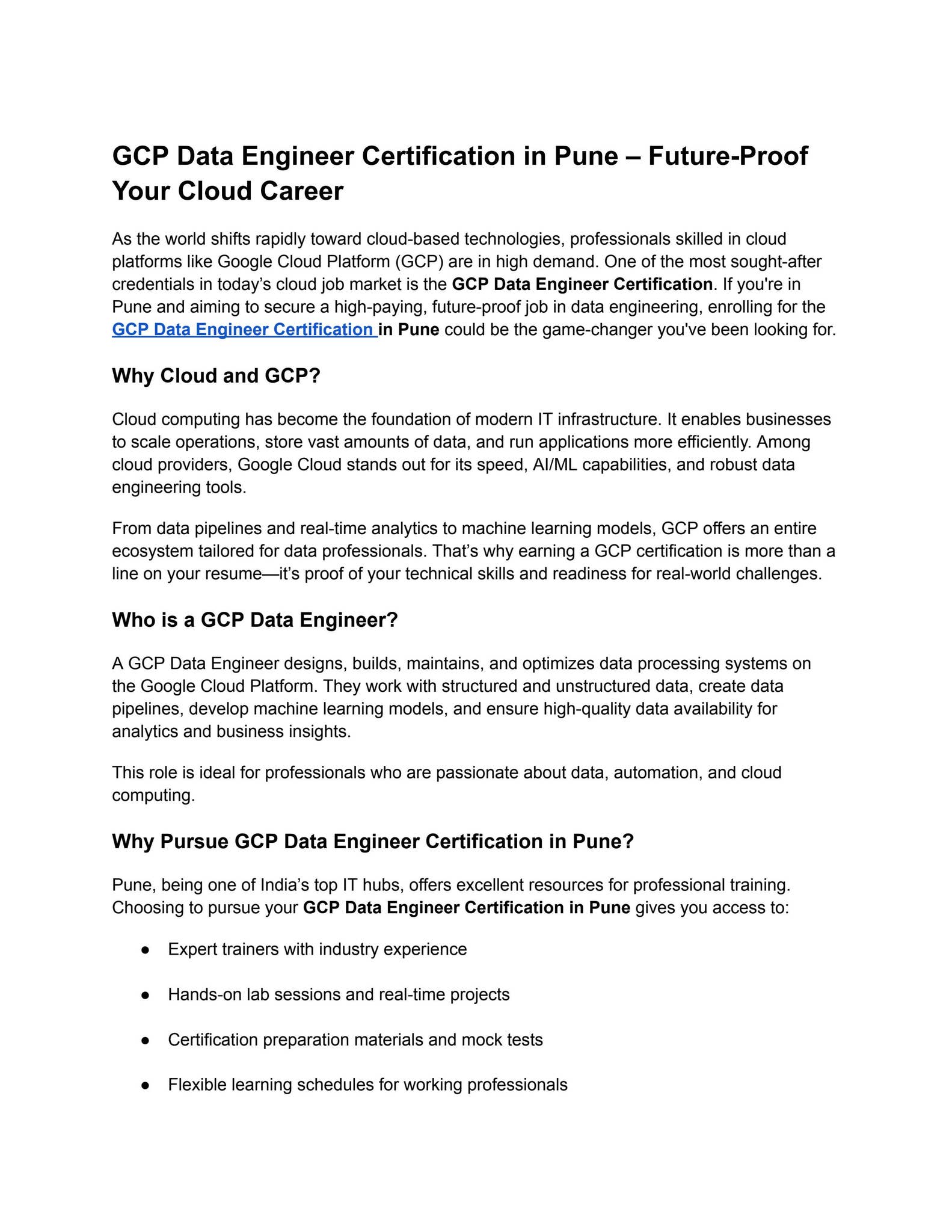 "GCP Data Engineer Certification in Pune – Future-Proof Your Cloud ...