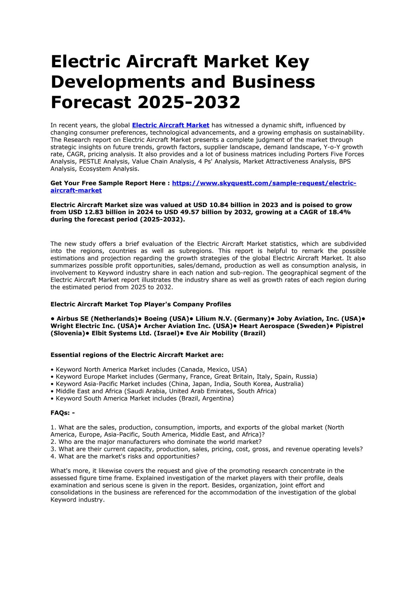Electric Aircraft Market Key Developments and Business Forecast 2025 by ...