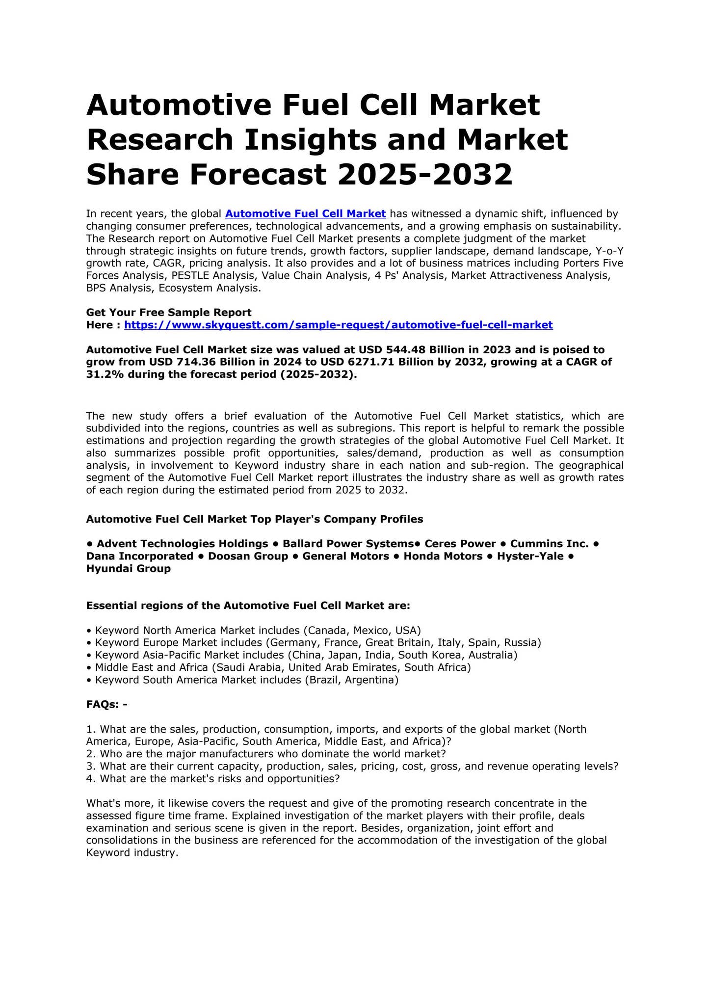 Automotive Fuel Cell Market Research Insights and Market Share Forecast ...