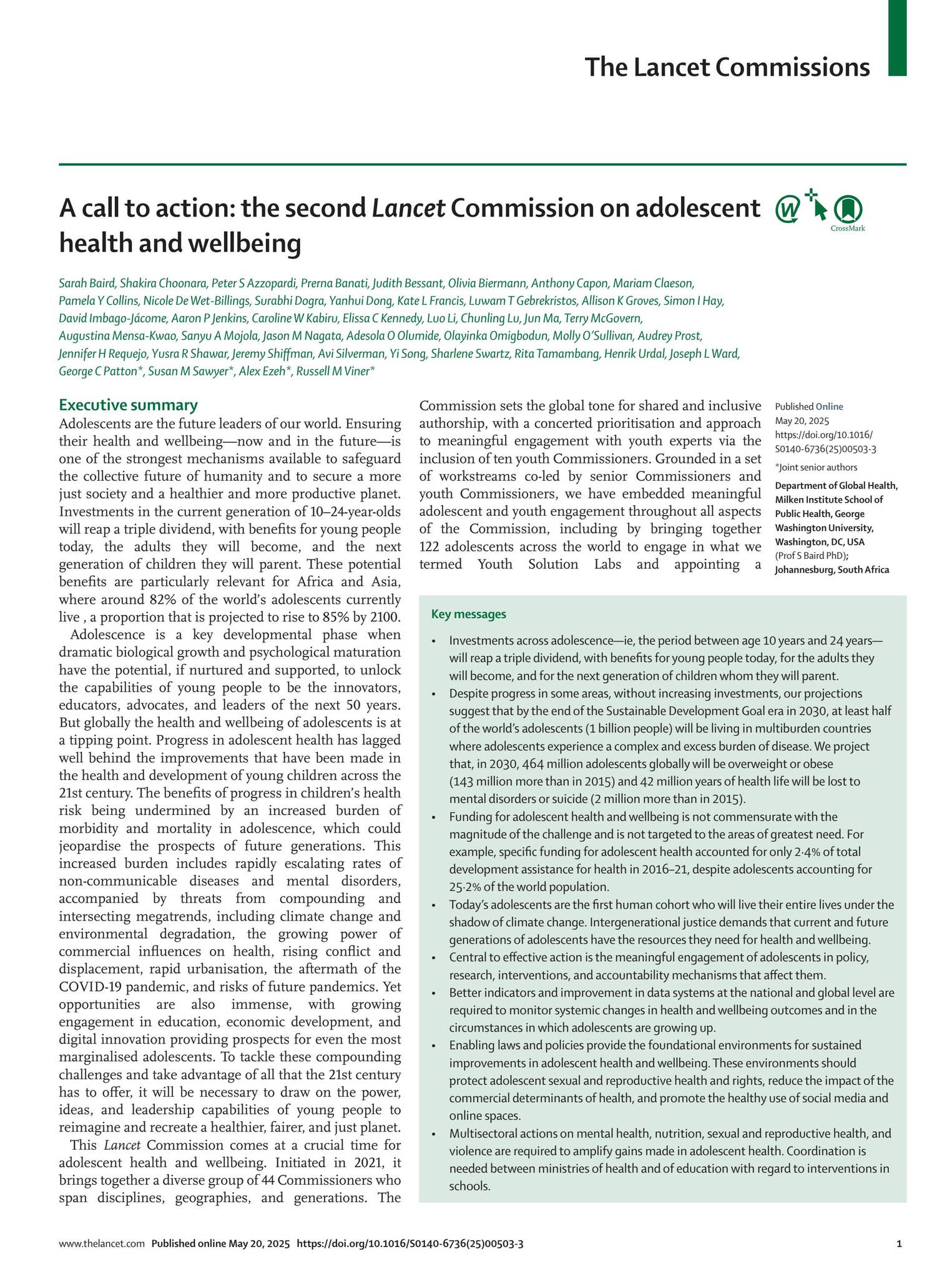 A call to action: the second Lancet Commission on adolescent health and ...