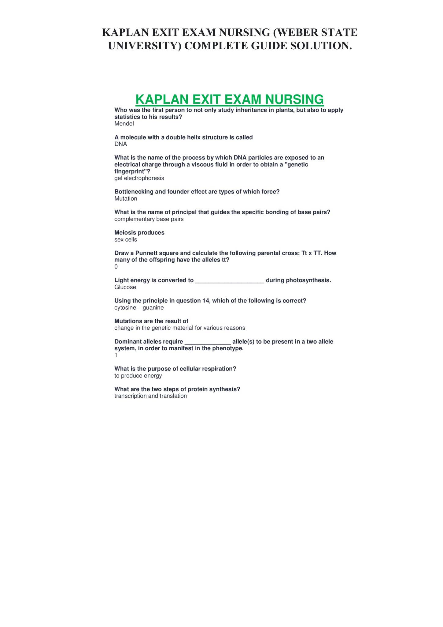 Kaplan Exit Exam Nursing | Complete Guide Solution. by Scholarfriends ...
