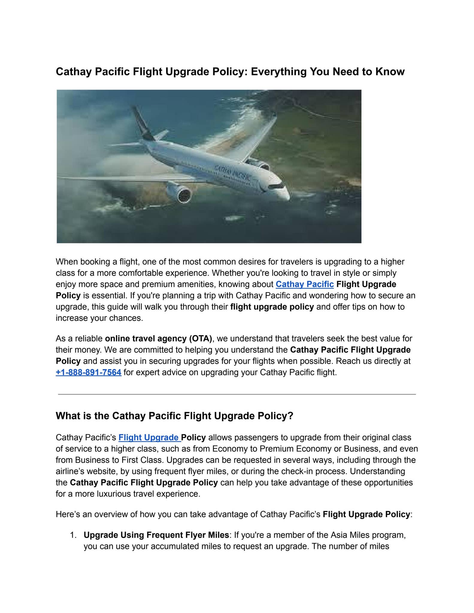 Cathay Pacific Flight Upgrade Policy Everything You Need to Know+1-888 ...