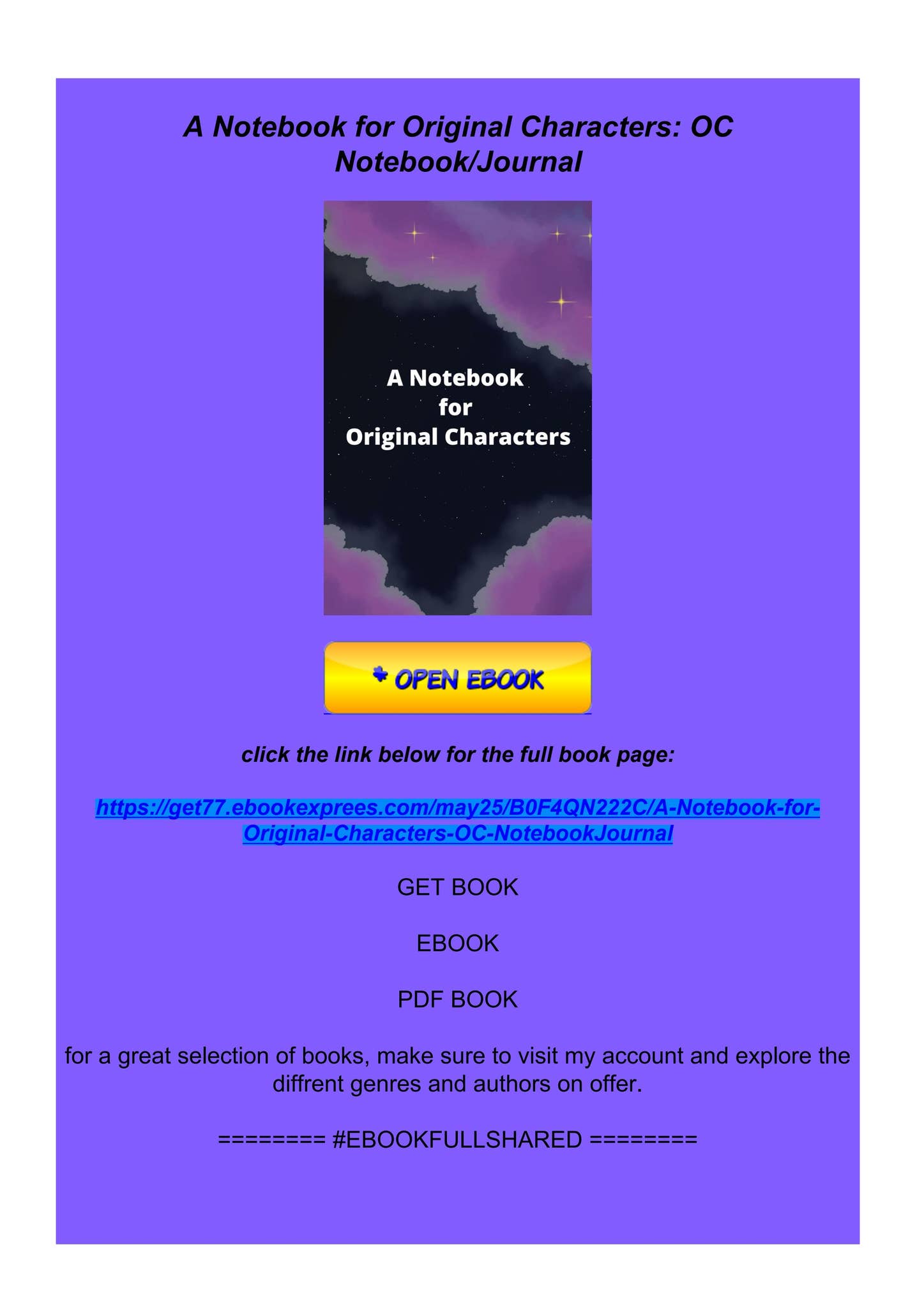 get [PDF] A Notebook for Original Characters: OC Notebook/Journal by ...