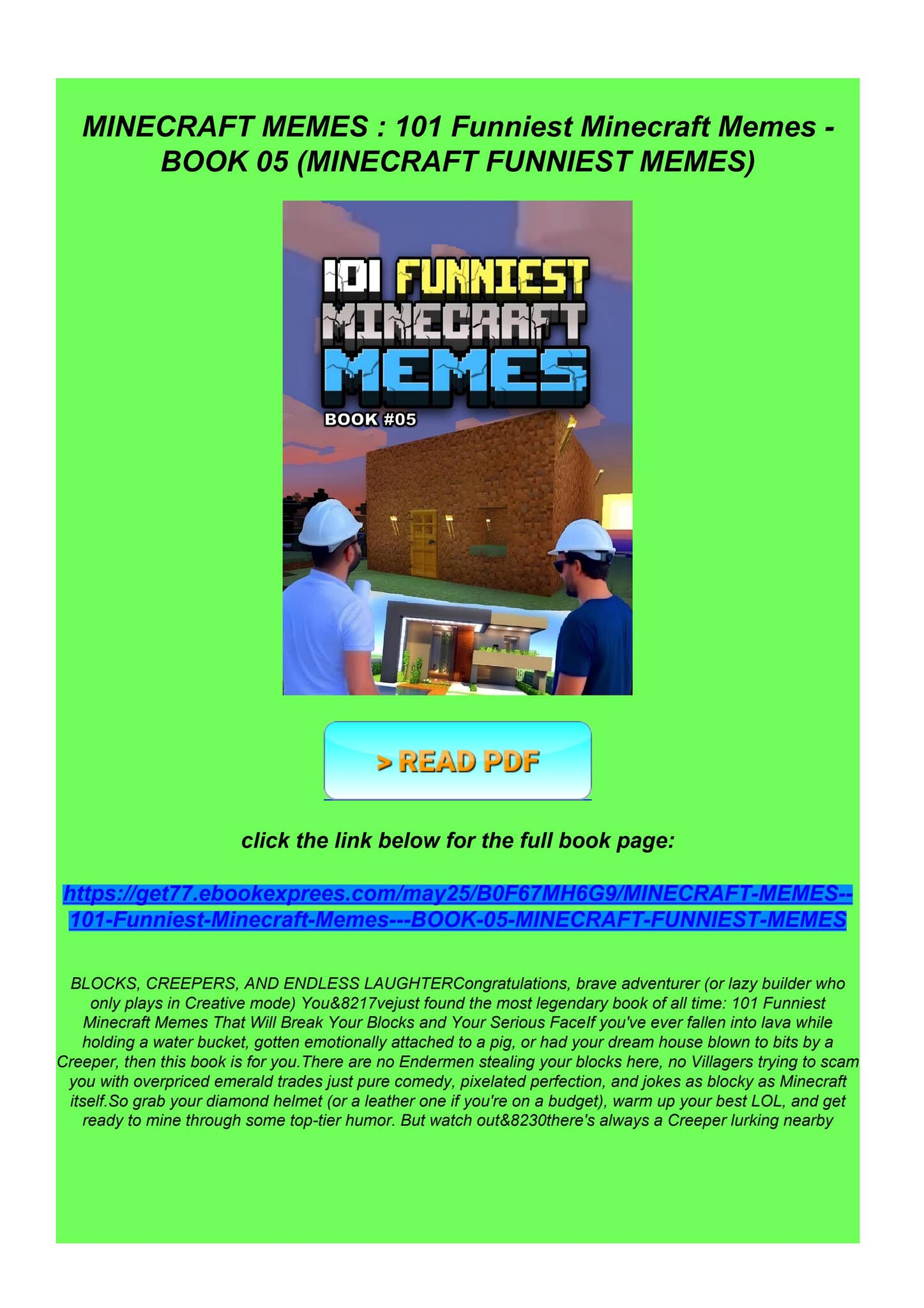 [PDF] MINECRAFT MEMES : 101 Funniest Minecraft Memes - BOOK 05 (MINECR ...