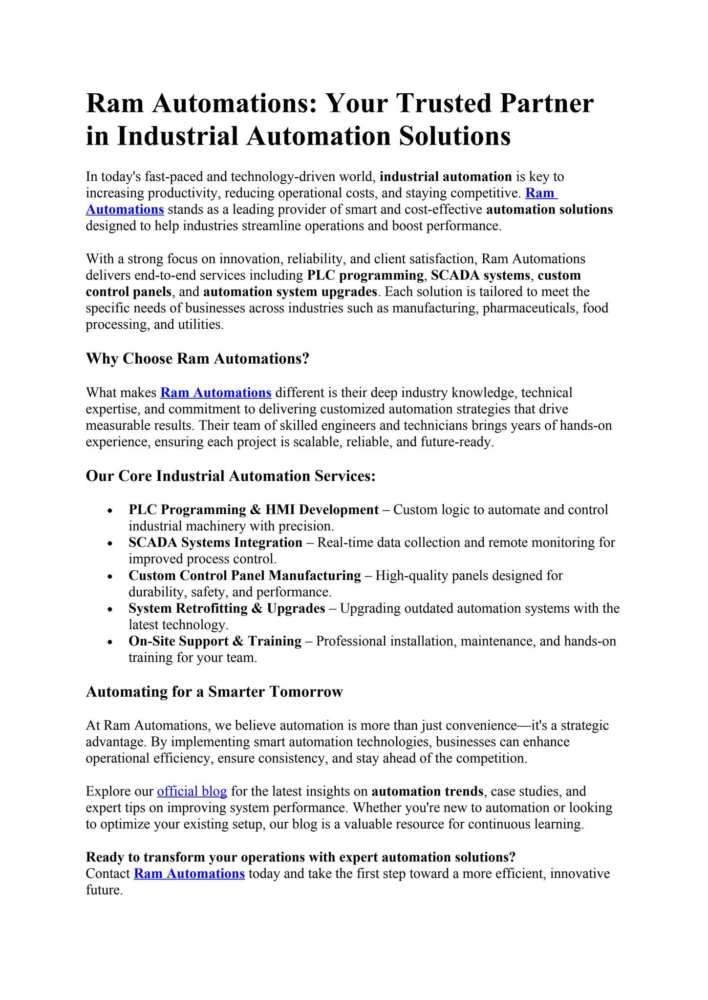 Sample Rams For Automation Ram Automations Your Trusted Partner in Industrial Automation Solutions ...