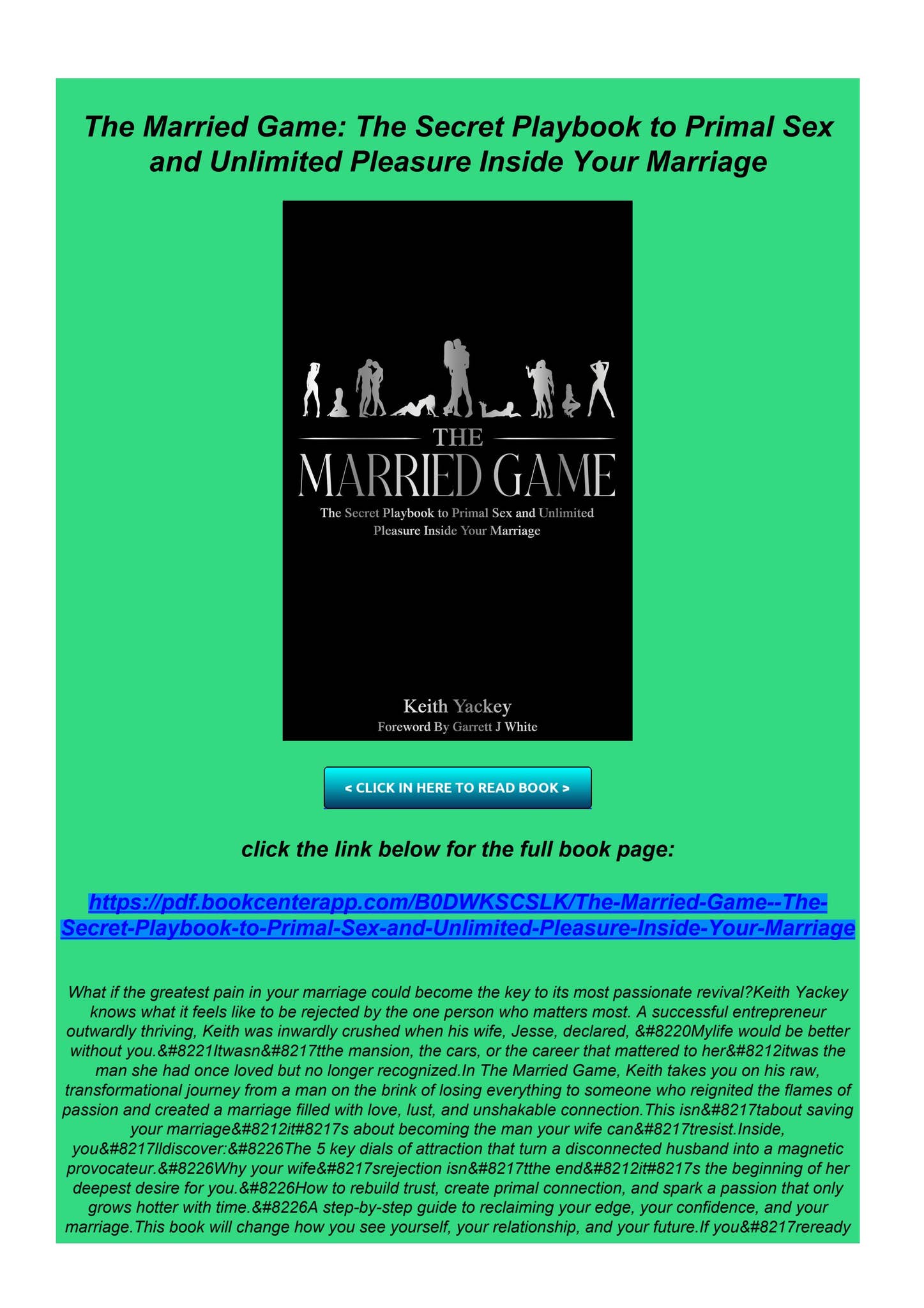 GEt PDF The Married Game The Secret Playbook To Primal Sex And