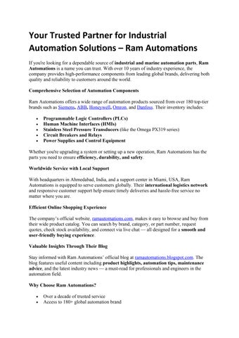Your Trusted Partner for Industrial Automation Solutions – Ram ...