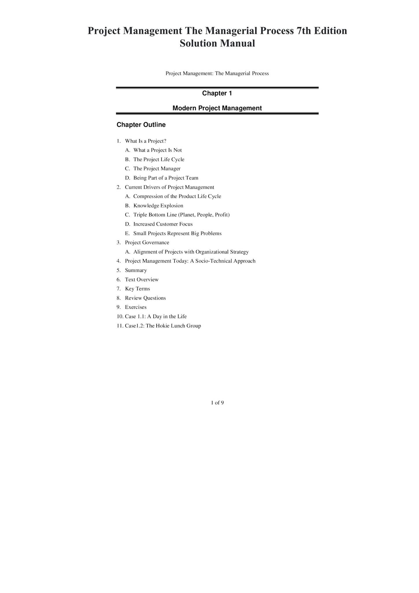 Solutions Manual for Project Management The Managerial Process 7th ...