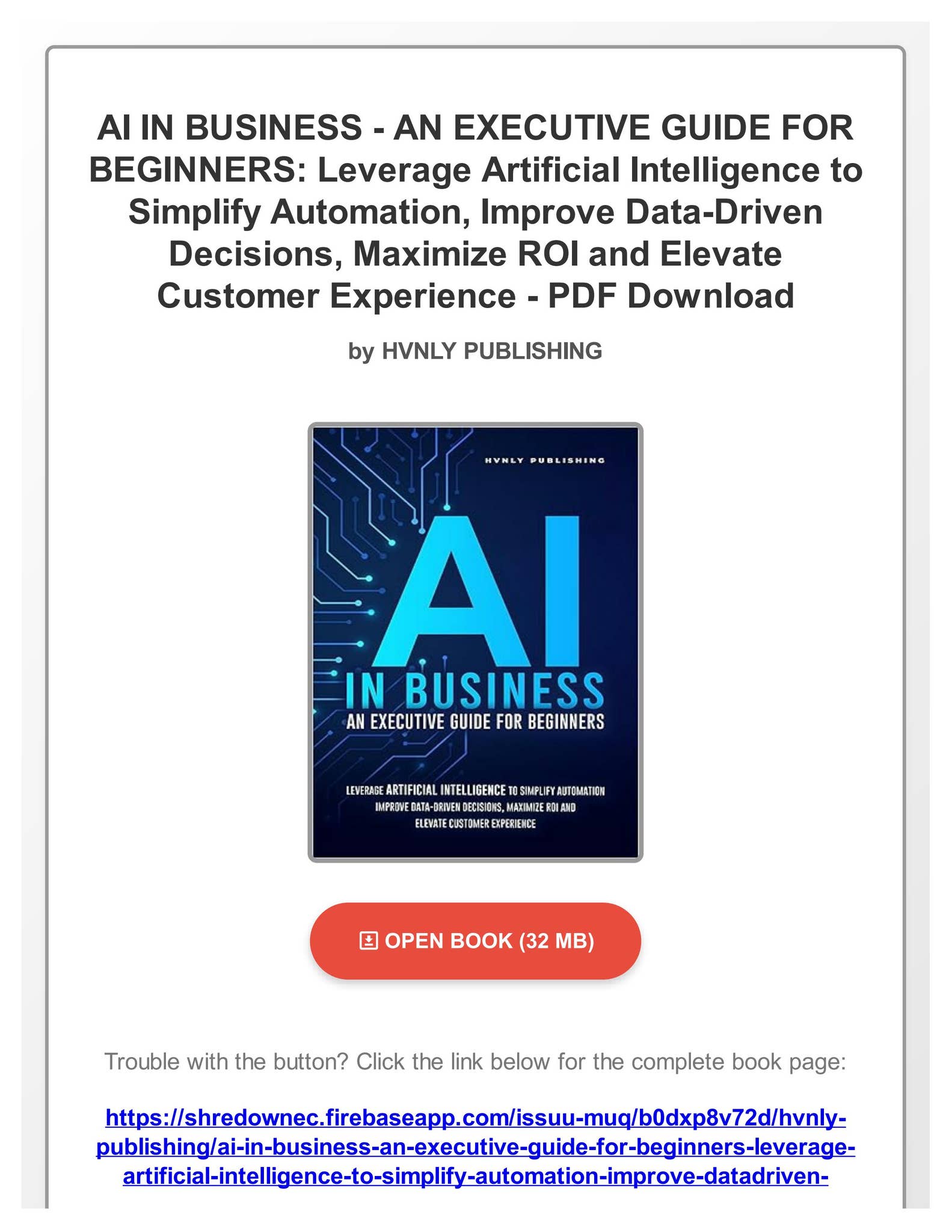 (PDF Free) AI IN BUSINESS - AN EXECUTIVE GUIDE FOR BEGINNERS: Leverage ...