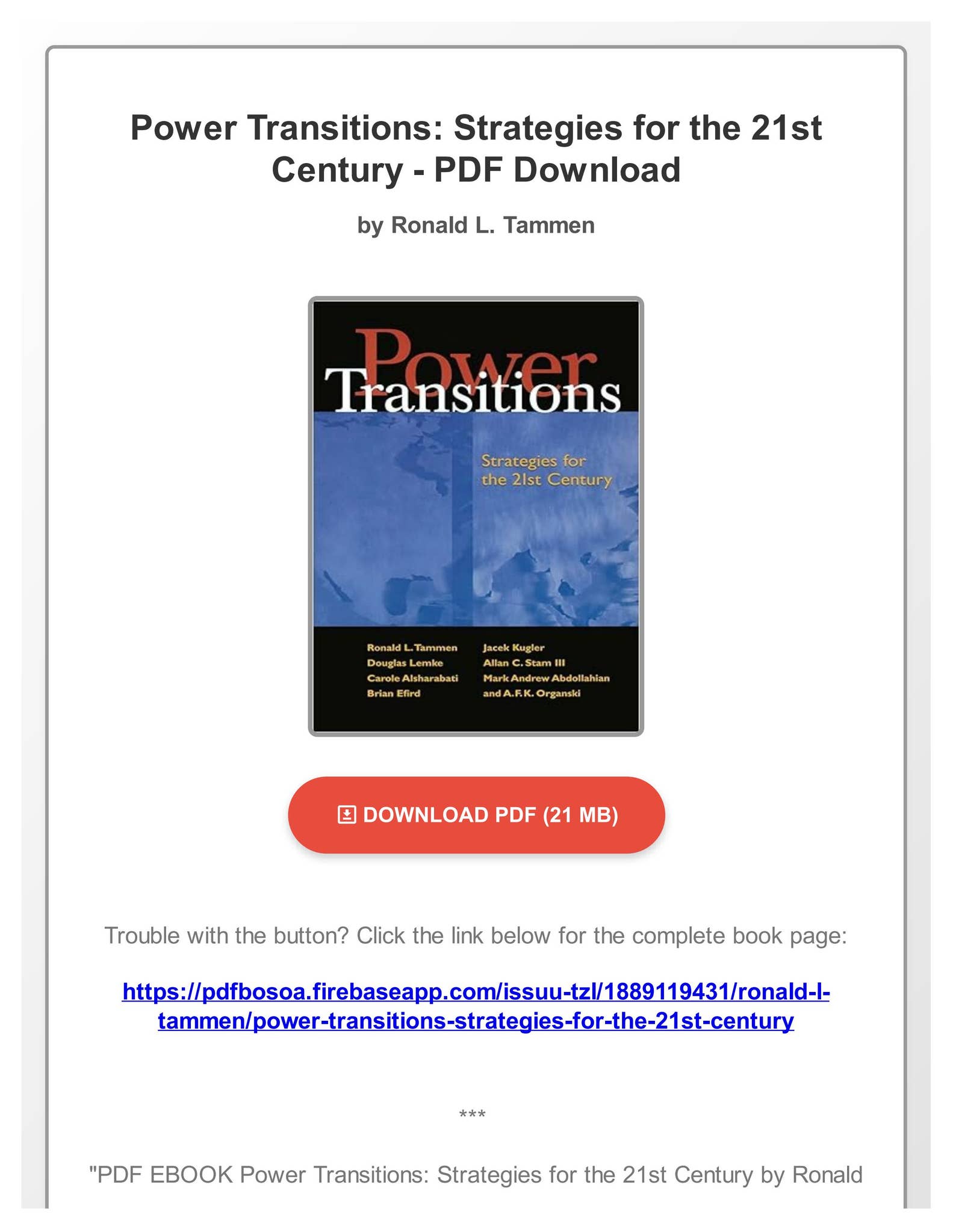 PDF EBOOK Power Transitions: Strategies for the 21st Century by Ronald ...