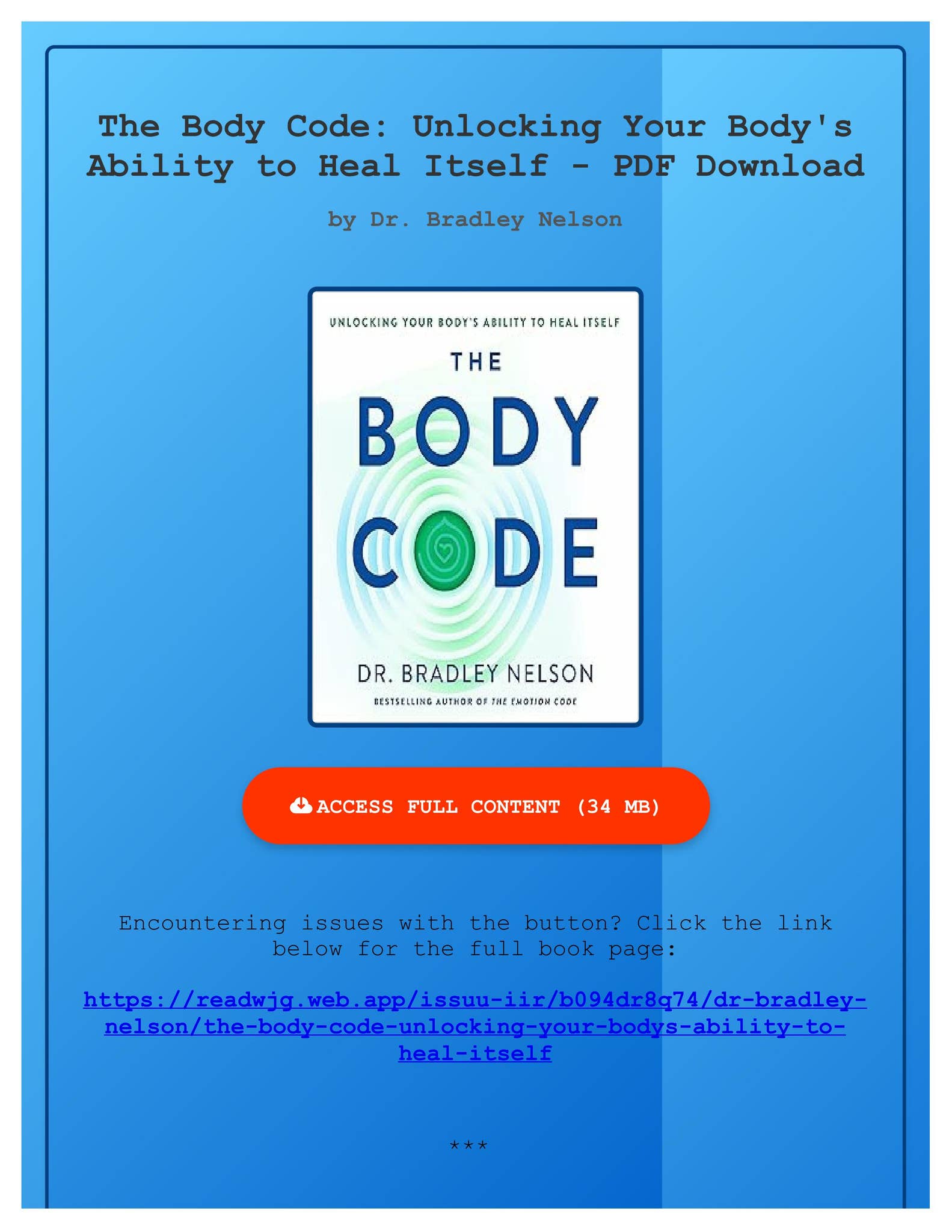 EBOOK The Body Code: Unlocking Your Body's Ability to Heal Itself by Dr ...