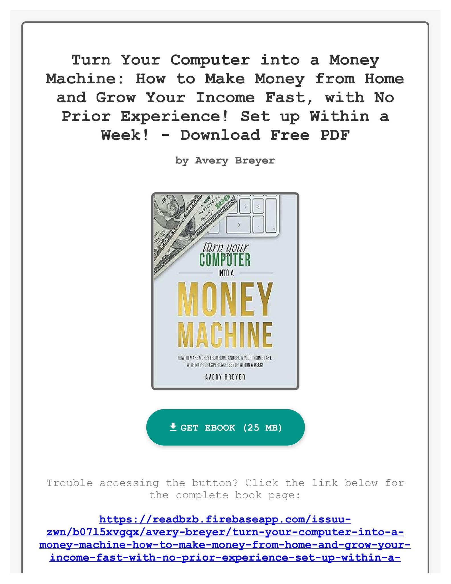 PDF PDF Turn Your Computer into a Money Machine: How to Make Money from ...