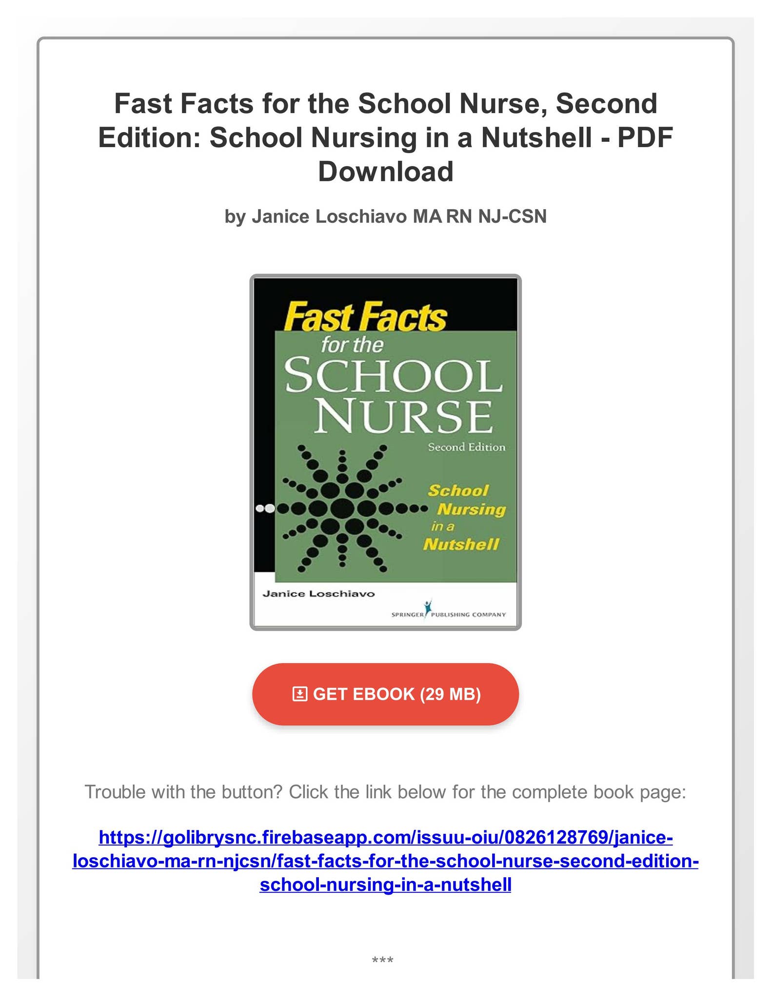 Fast Facts For The School Nurse Fast Facts For The School Nurse