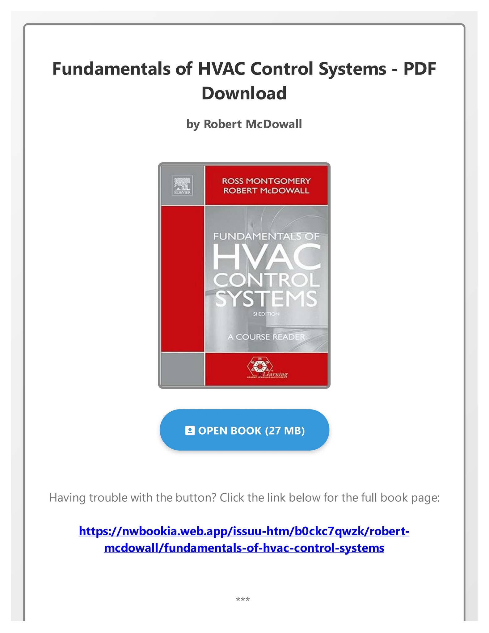 Ebook Fundamentals of HVAC Control Systems by Robert McDowall by ...
