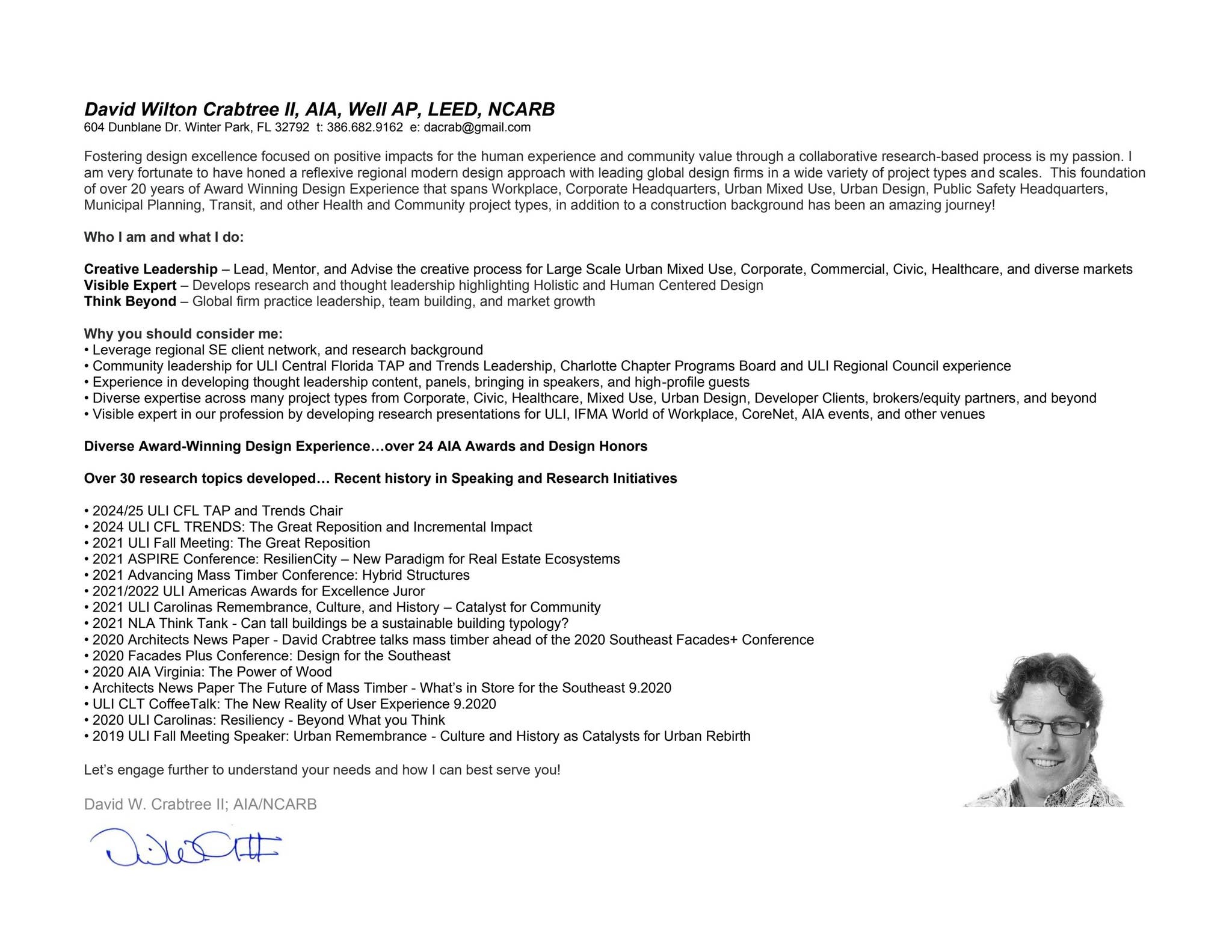 David W. Crabtree II AIA_Cover Letter & Resume by David Crabtree AIA, NCARB  - Issuu